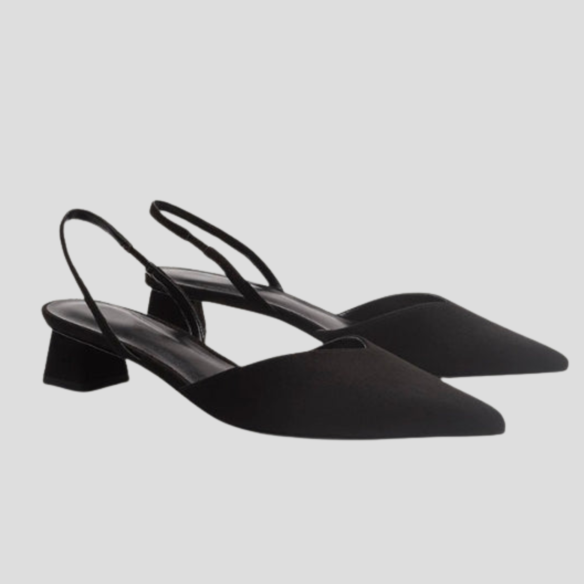 Women's slingback block heel with pointed toe in white, black, and beige