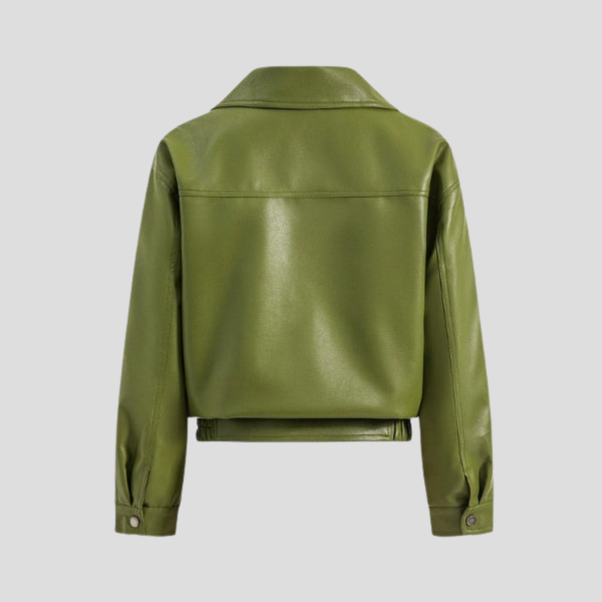 Green women's cropped bomber jacket with structured silhouette and ribbed hem