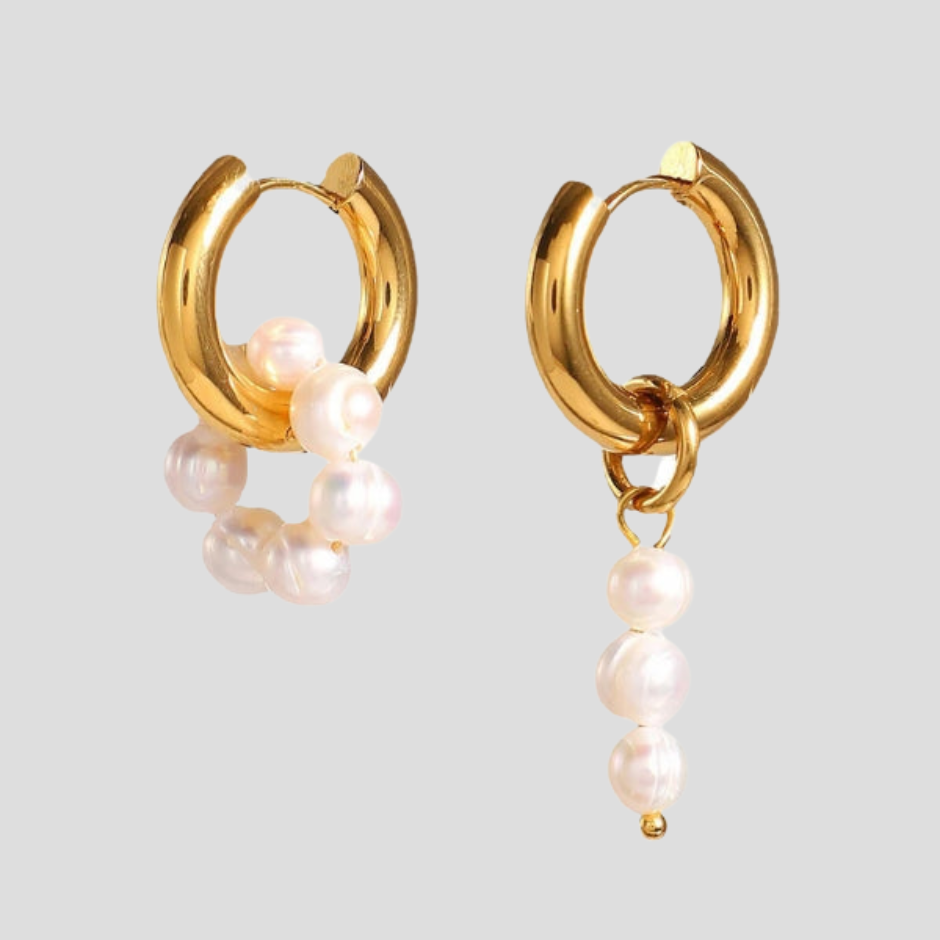 Gold-tone mismatched hoop earrings with delicate bead drop detail for women