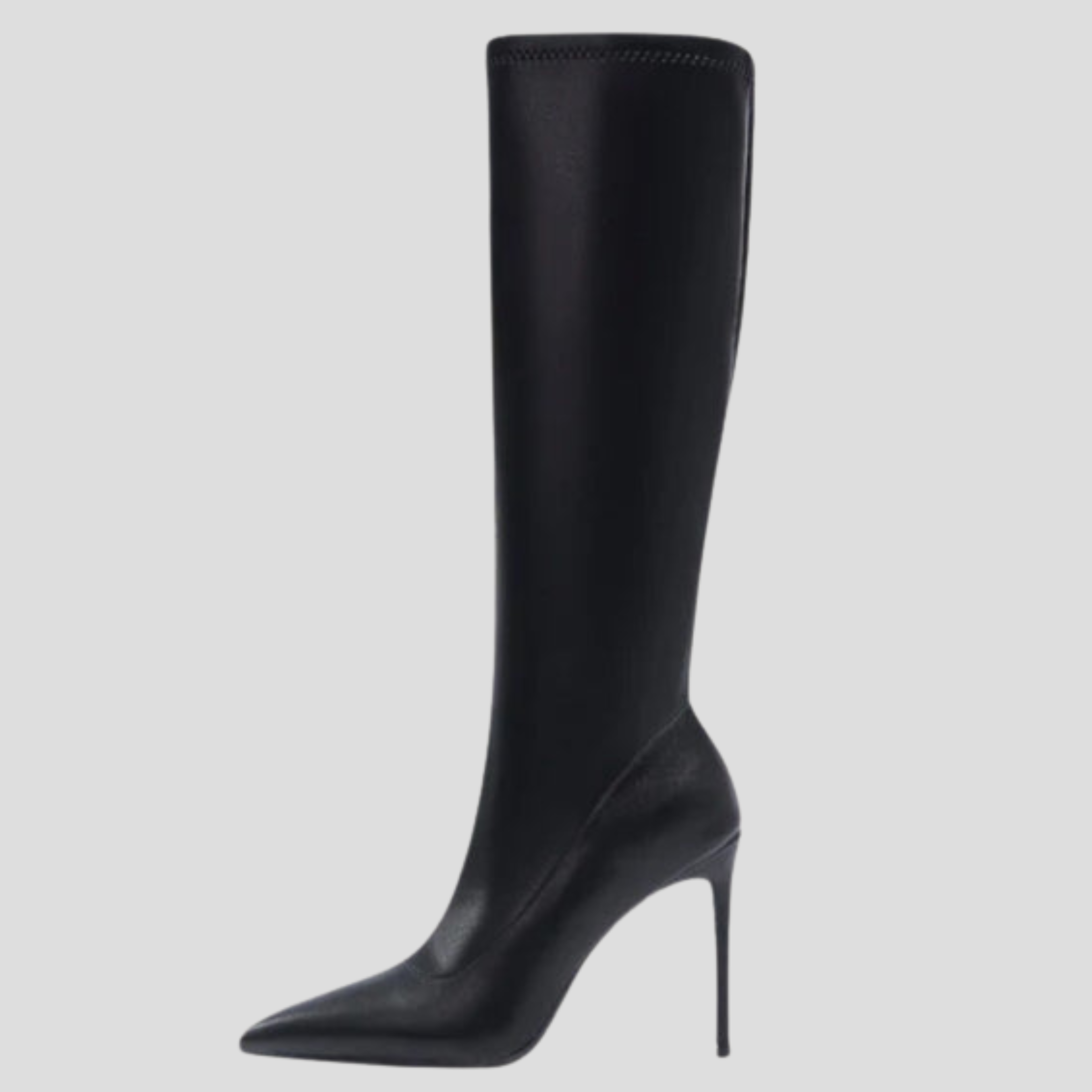 Women's knee-high pointed-toe boots with slim heel and side zip in black and white
