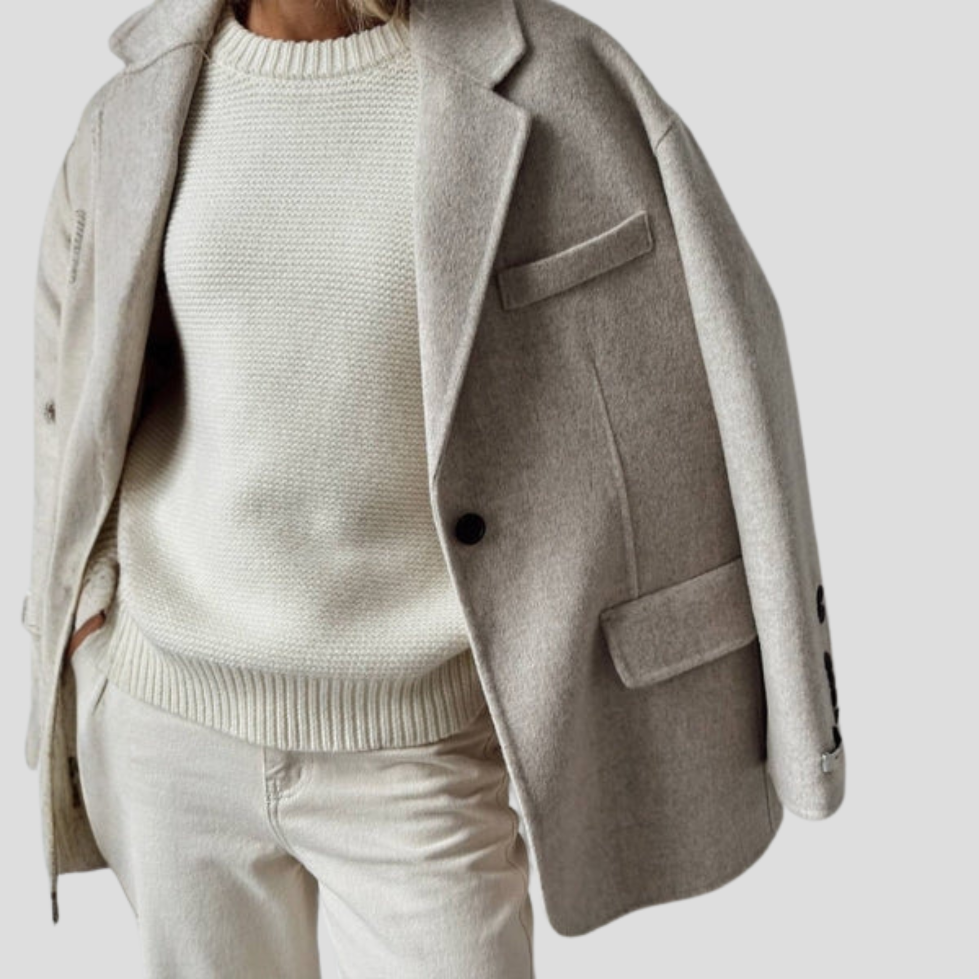 Women's white textured crew neck sweater with a relaxed everyday silhouette