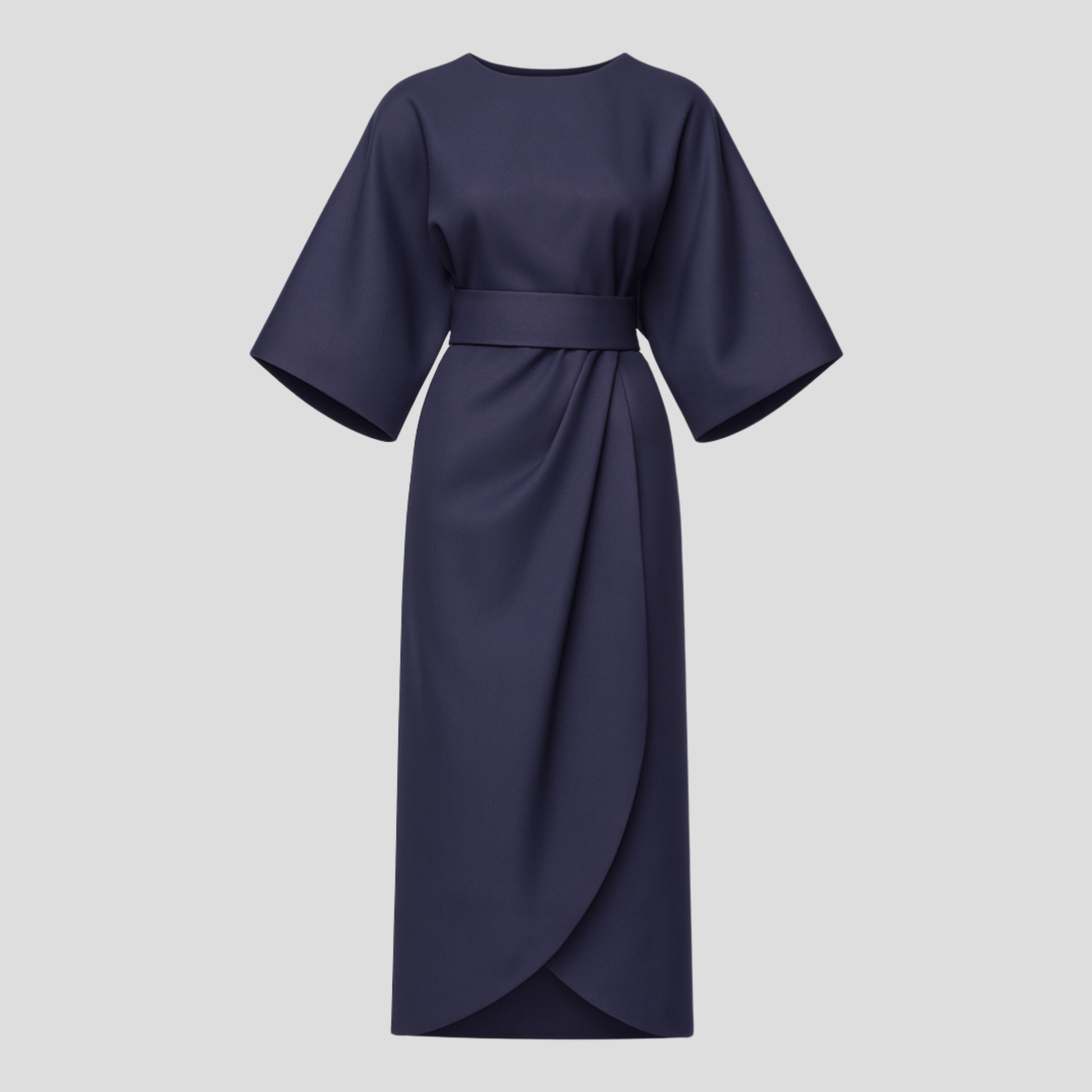 Women's belted floor-length maxi dress with a flowing skirt and defined waist