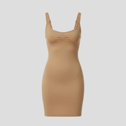 Beige seamless women's shaping slip dress for smooth layering under dresses