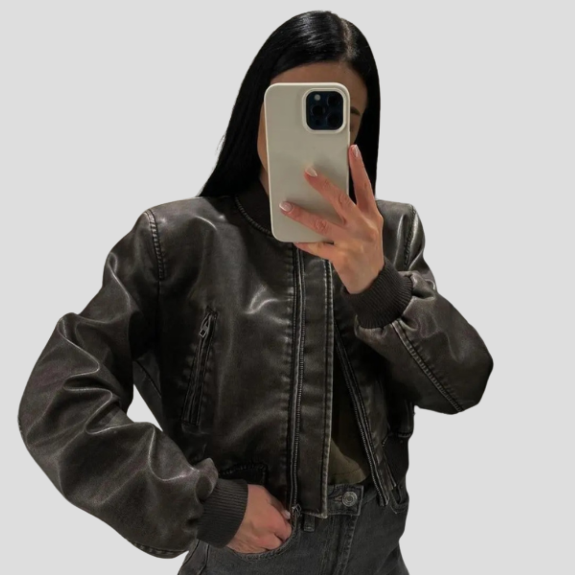 Brown women's jacket with ribbed cuffs and hem and a streamlined silhouette
