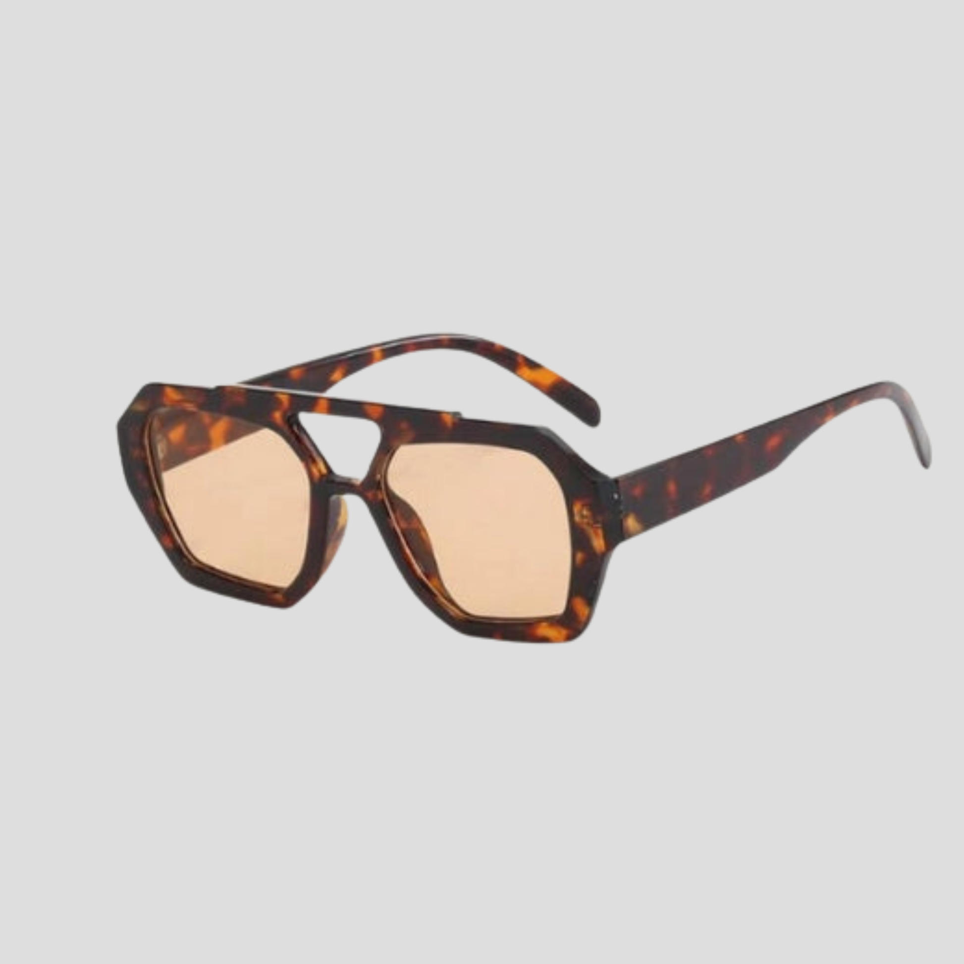 Women's brown square-frame sunglasses with a defined geometric outline