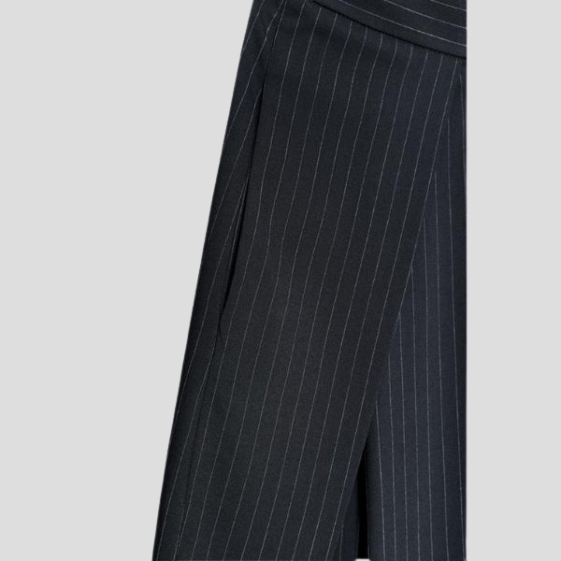 Women's black wide-leg trousers with vertical pinstripe pattern