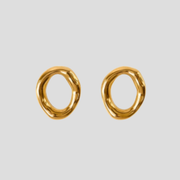 Gold-tone sculptural oval drop earrings with a smooth polished outline