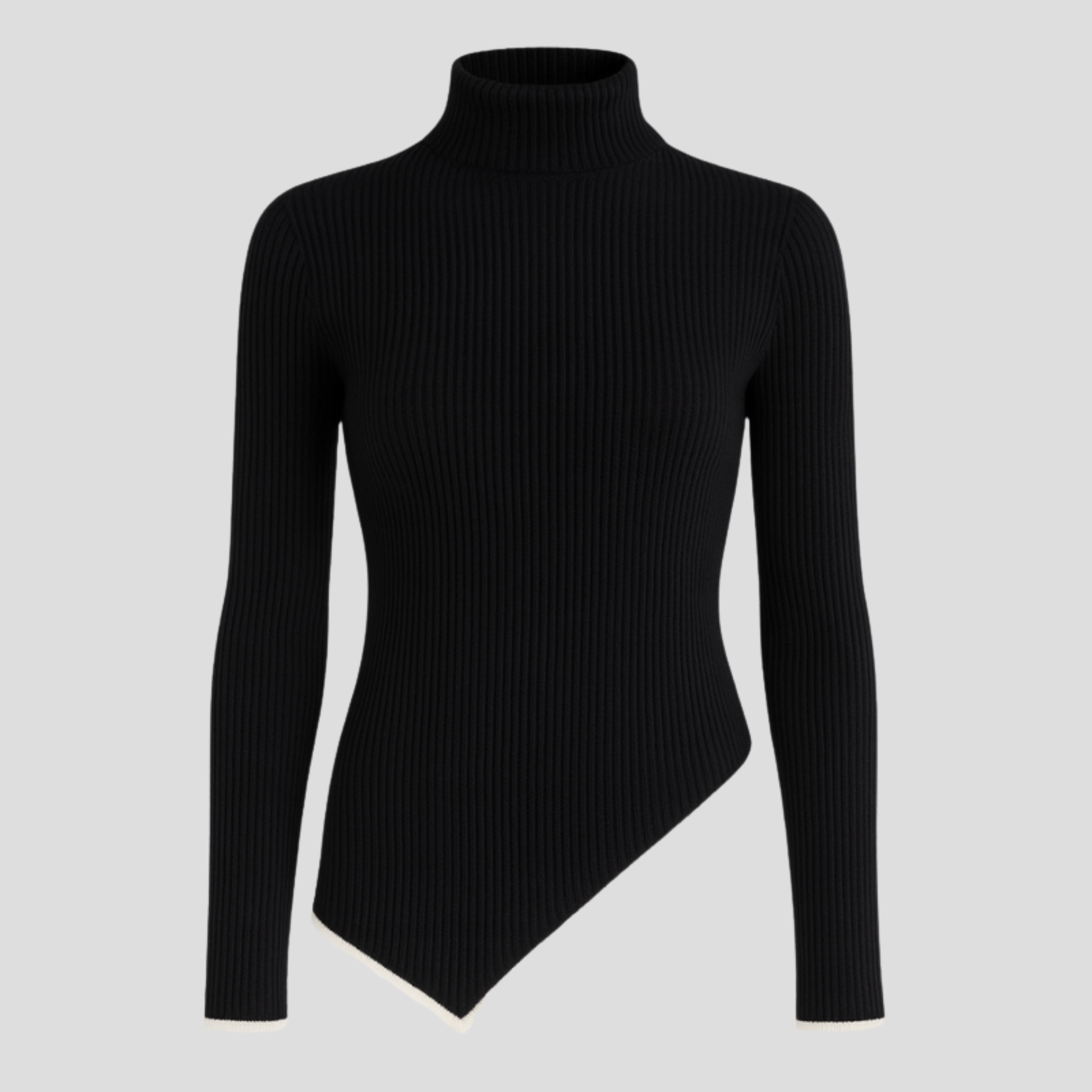 Women's black ribbed high-neck sweater with a slim silhouette