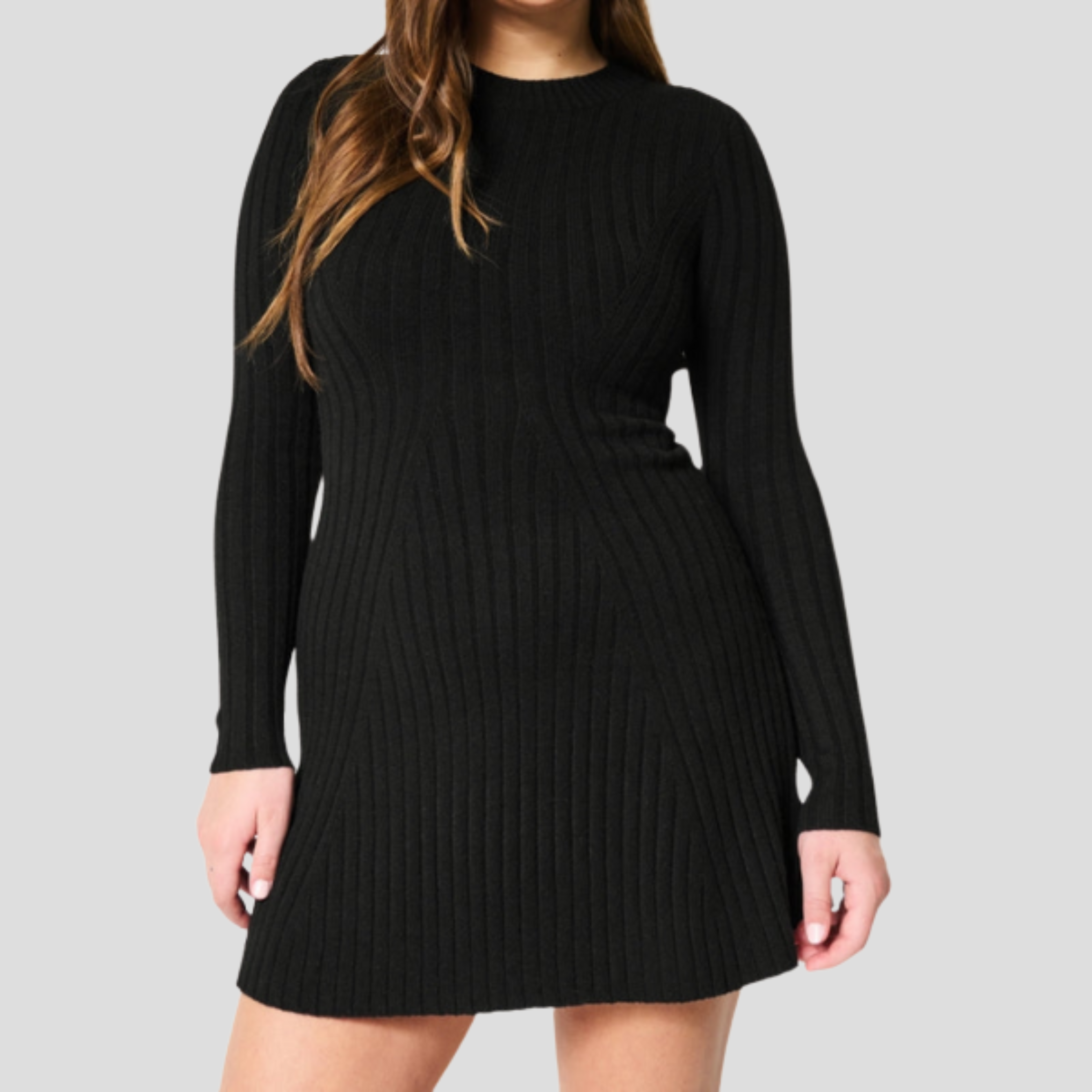 Women's ribbed fit-and-flare mini dress in black and white