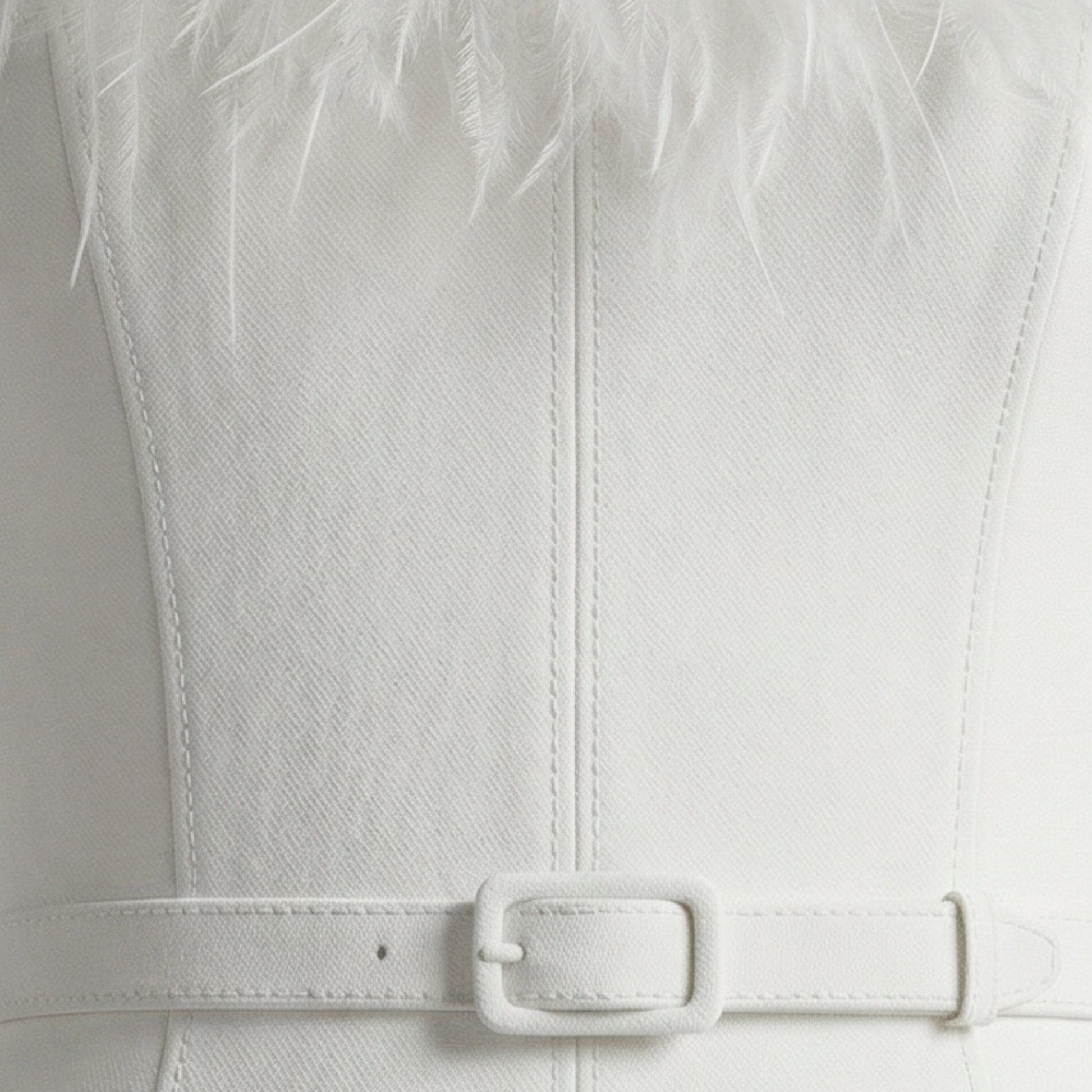 Women's strapless jumpsuit with feather-trim detail in white and black