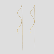 Gold-tone threader chain drop earrings with sculpted wave bar detail