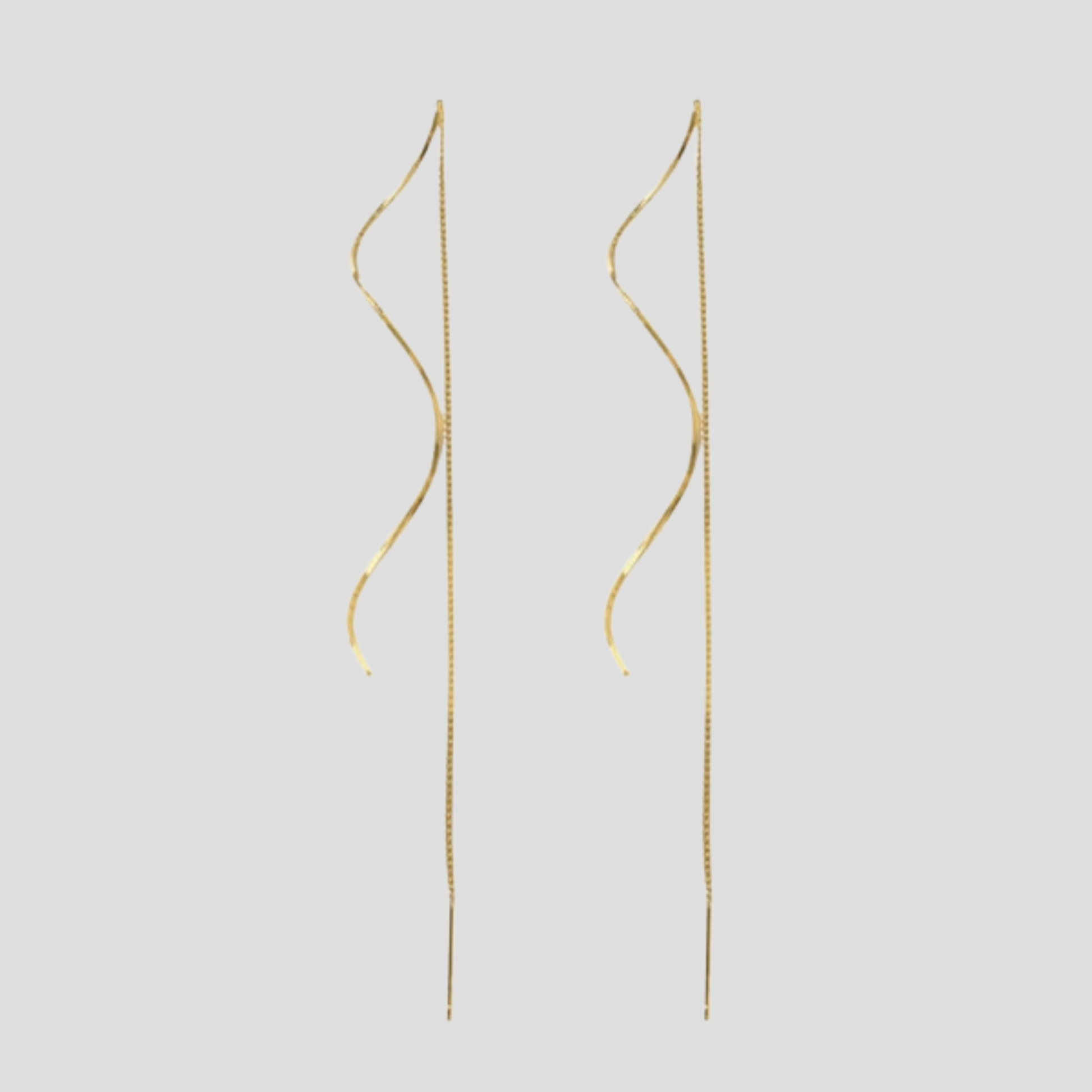 Gold-tone threader chain drop earrings with sculpted wave bar detail