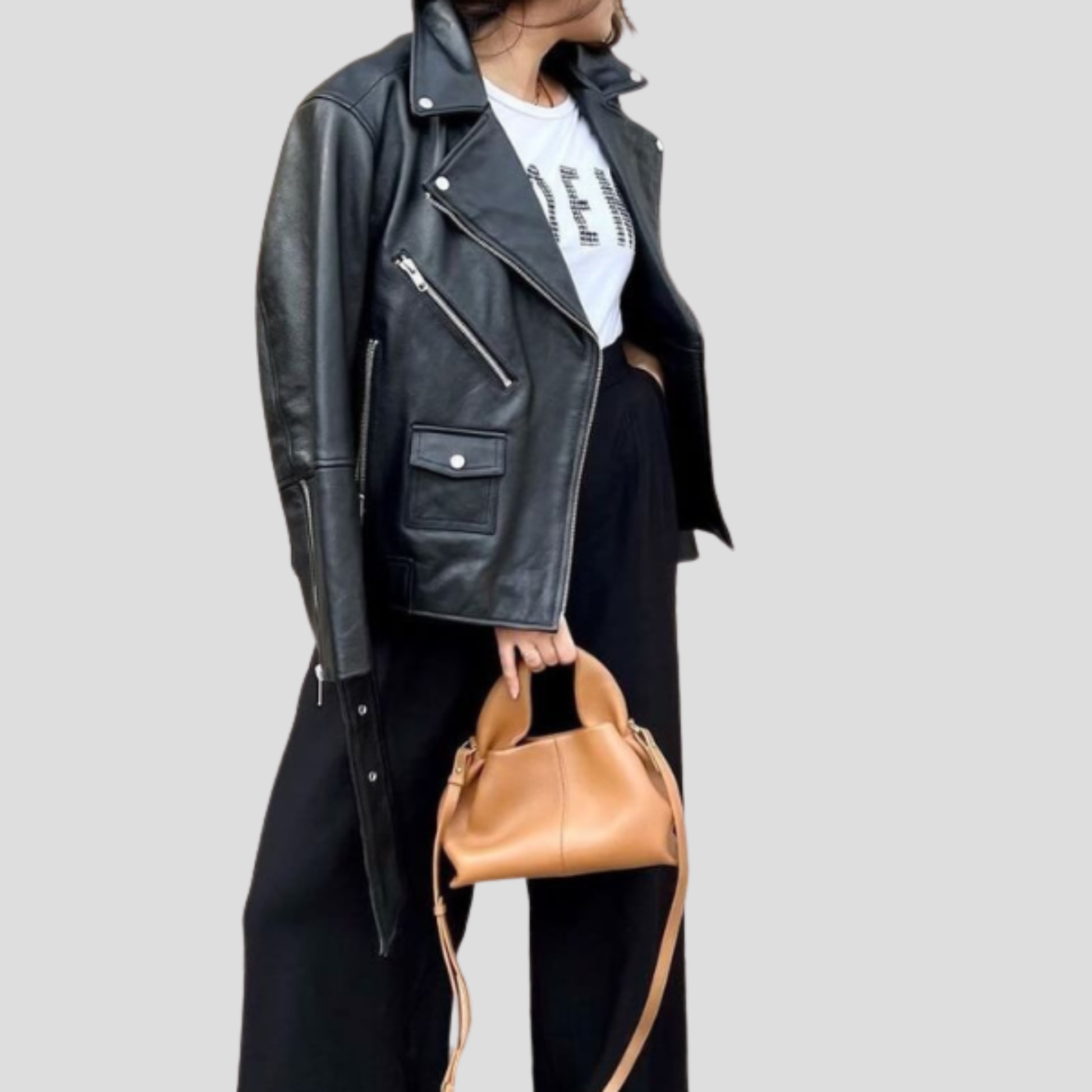 Structured tote bag with top handle, shown in black, beige, brown, and white