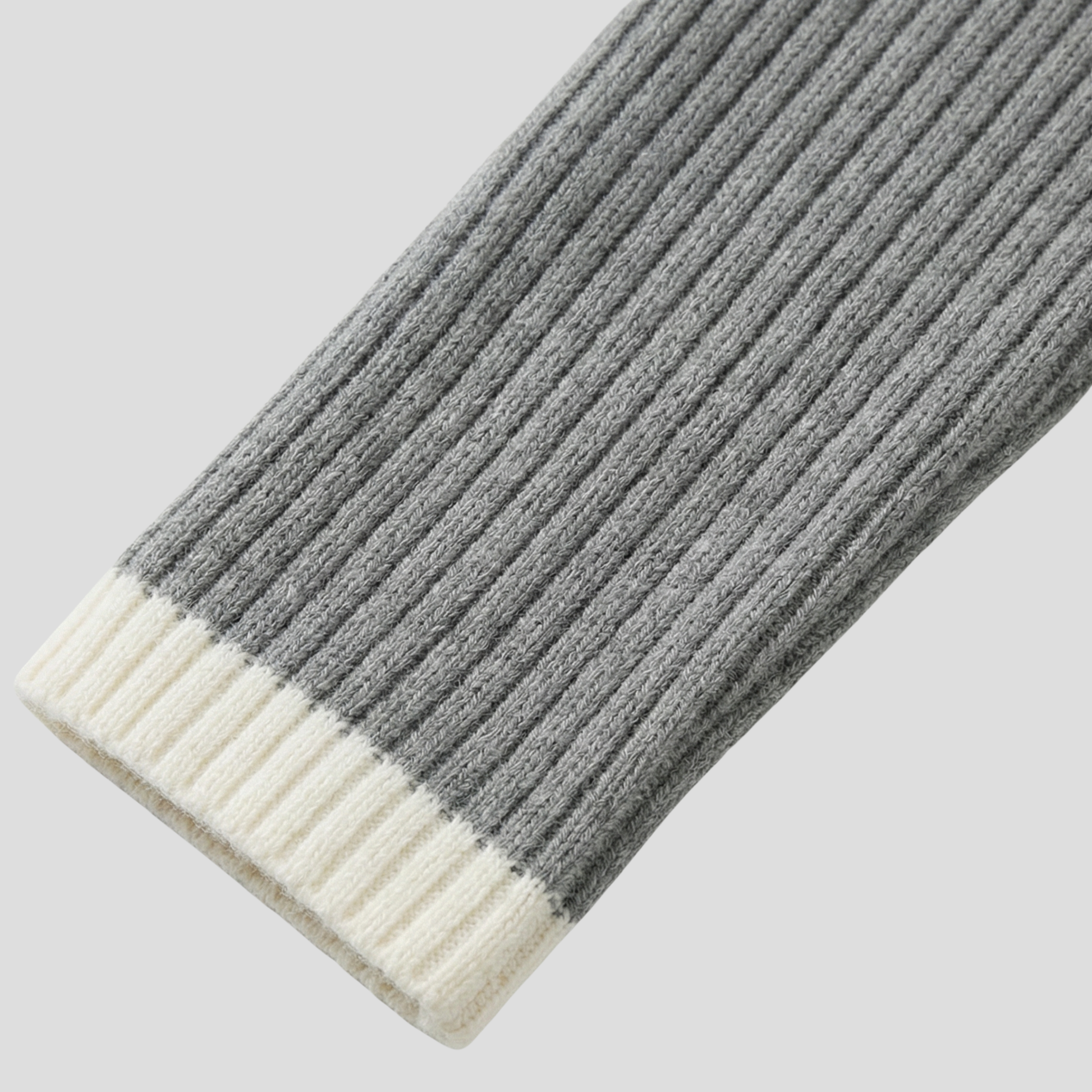 Grey high-neck ribbed knit pullover sweater for women