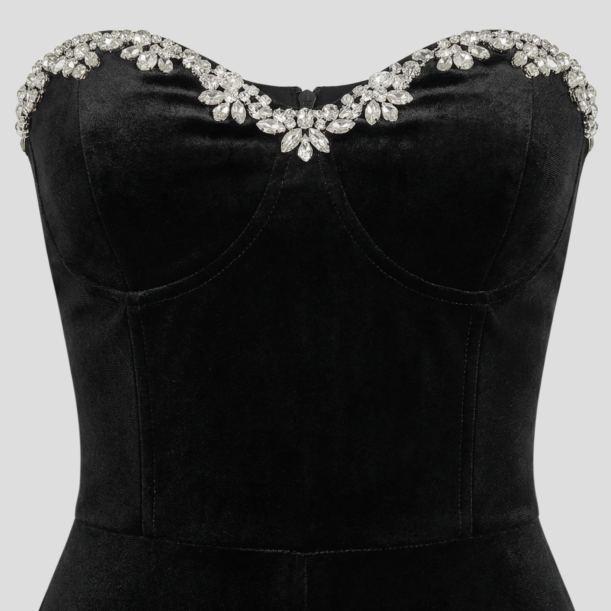 Black women's jumpsuit with sweetheart neckline and flared-leg silhouette
