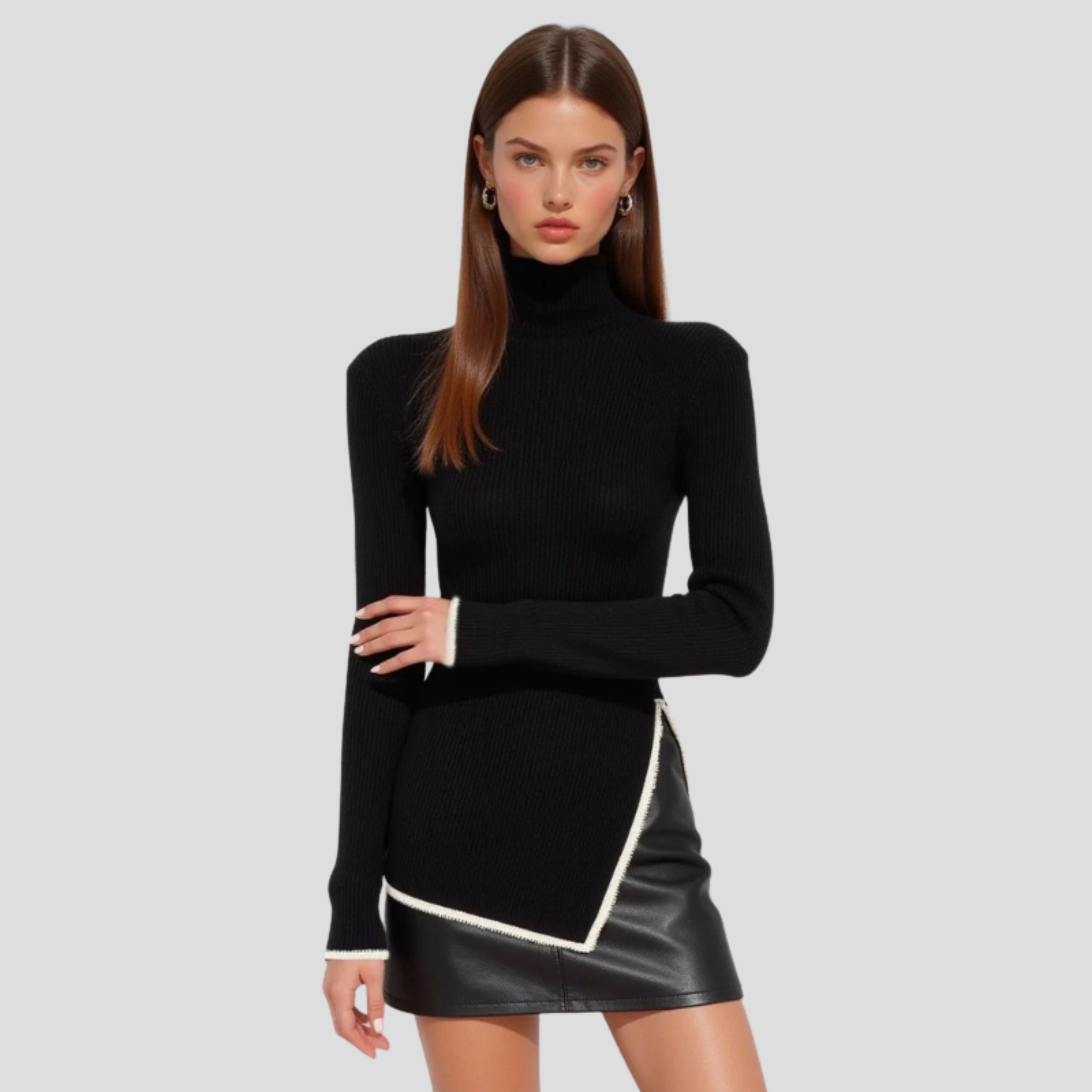 Women's black ribbed high-neck sweater with a slim silhouette
