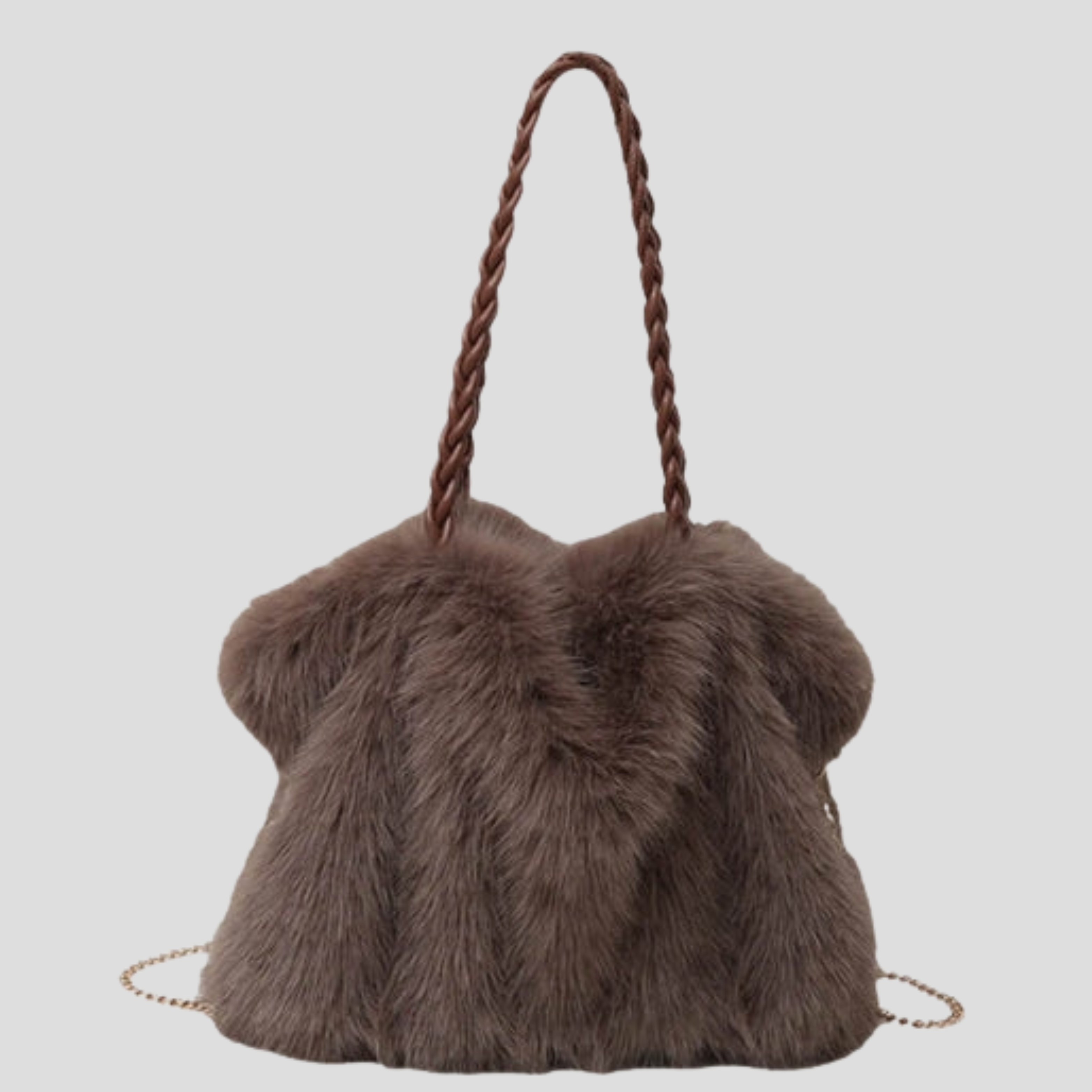 Oversized tote bag with braided handle detail, shown in black, brown, and beige