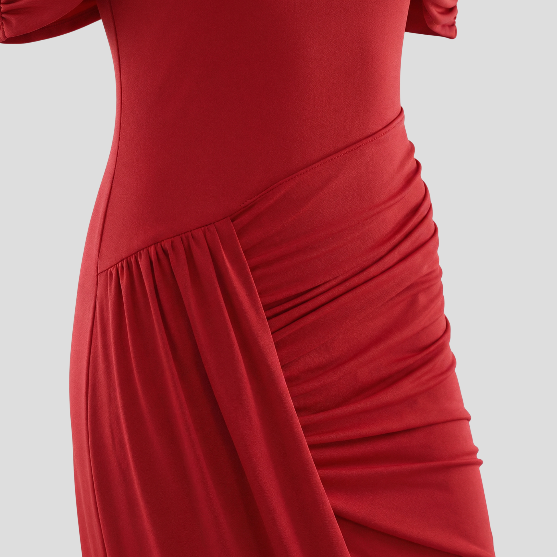 Women's high-neck maxi dress with cape overlay and asymmetrical hem for evening wear