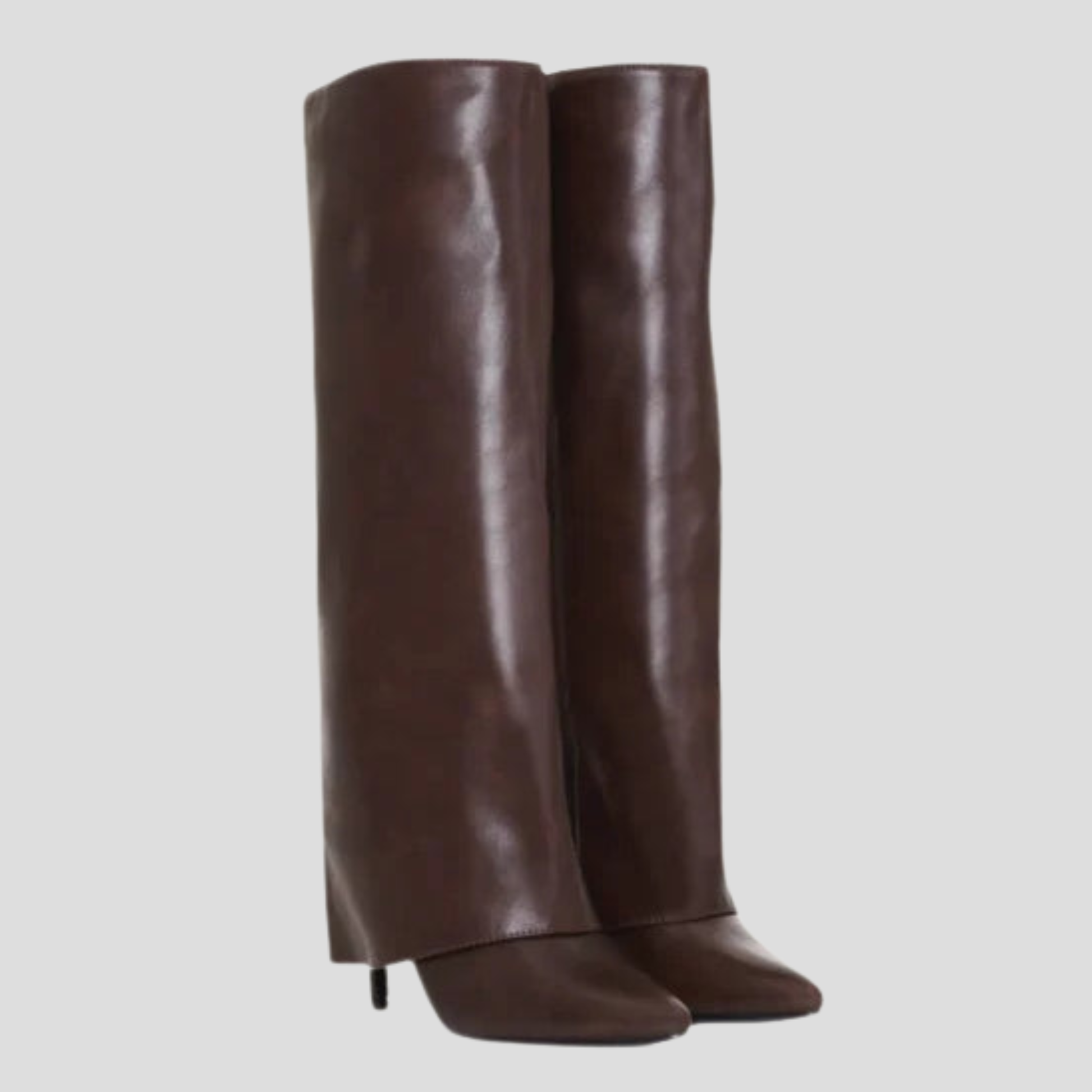 Sculpted knee-high women's boots with pointed toe and slim heel in black and brown