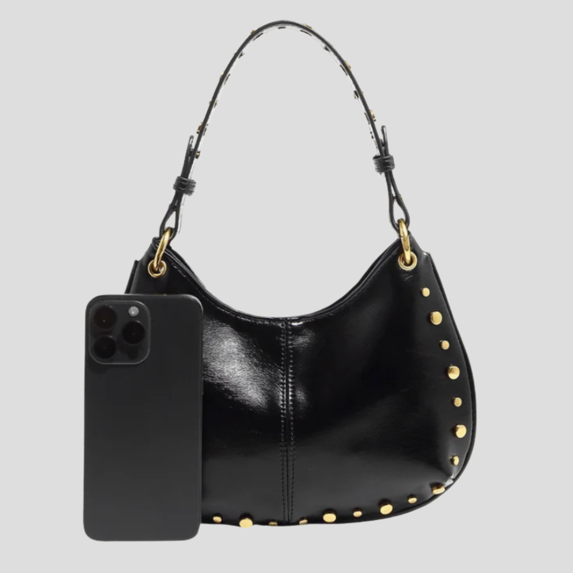 Compact black women's handbag with stud detailing