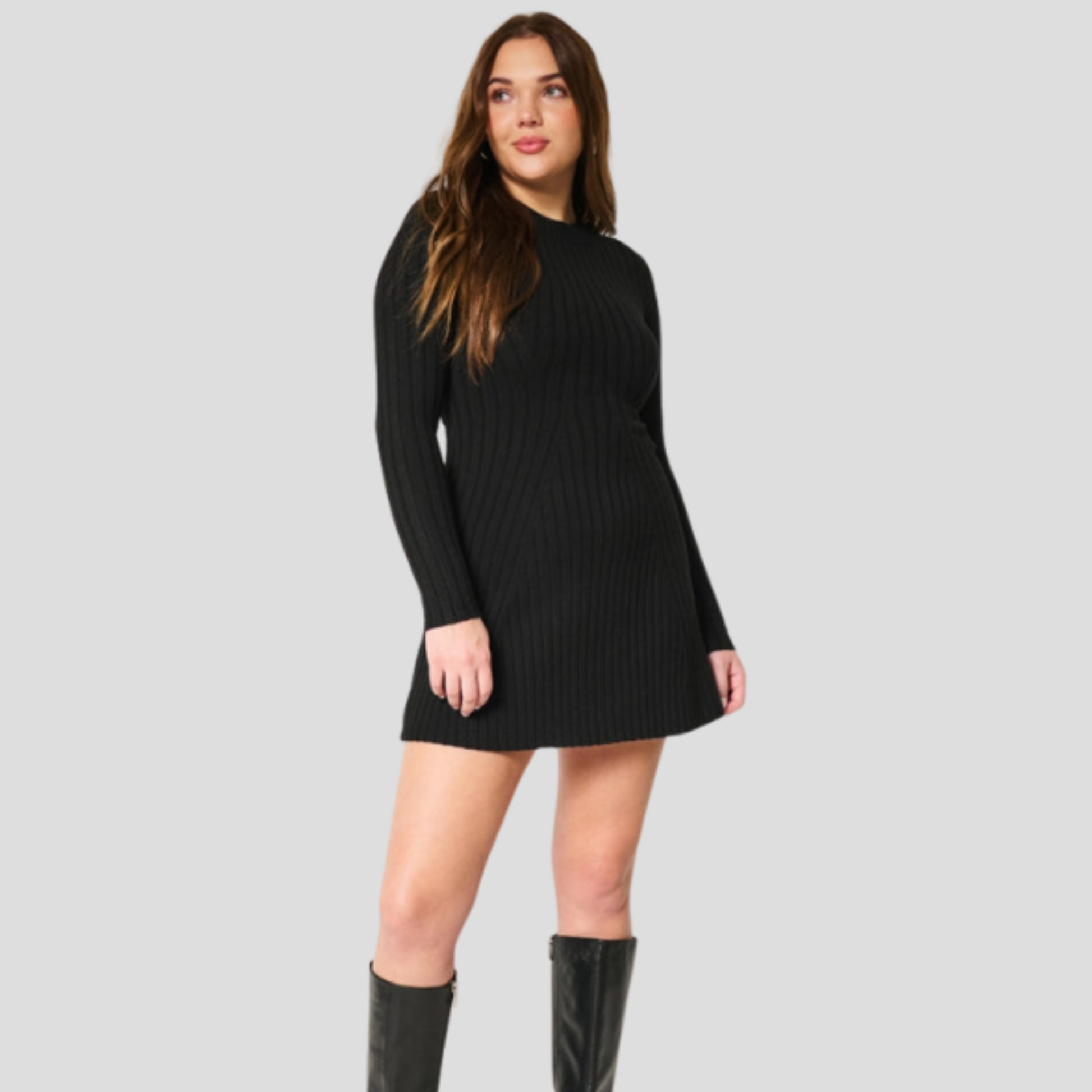 Women's ribbed fit-and-flare mini dress in black and white