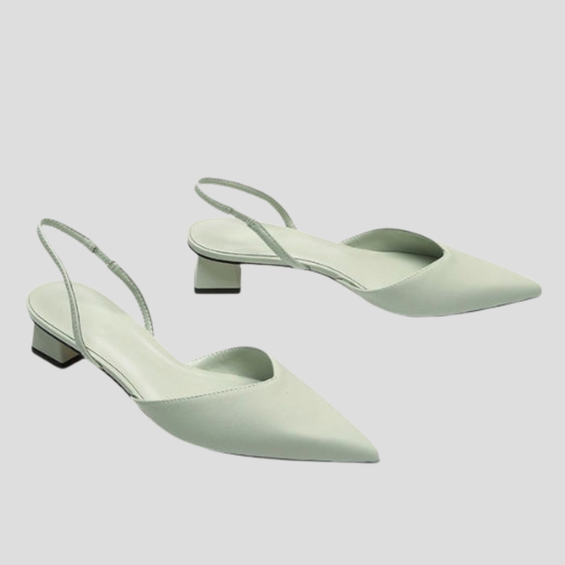 Women's slingback block heel with pointed toe in white, black, and beige