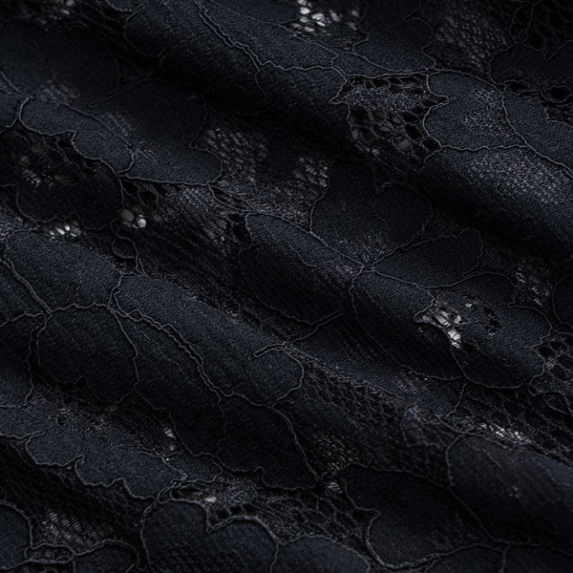 Black high-waist wide-leg jeans with delicate lace panel detail