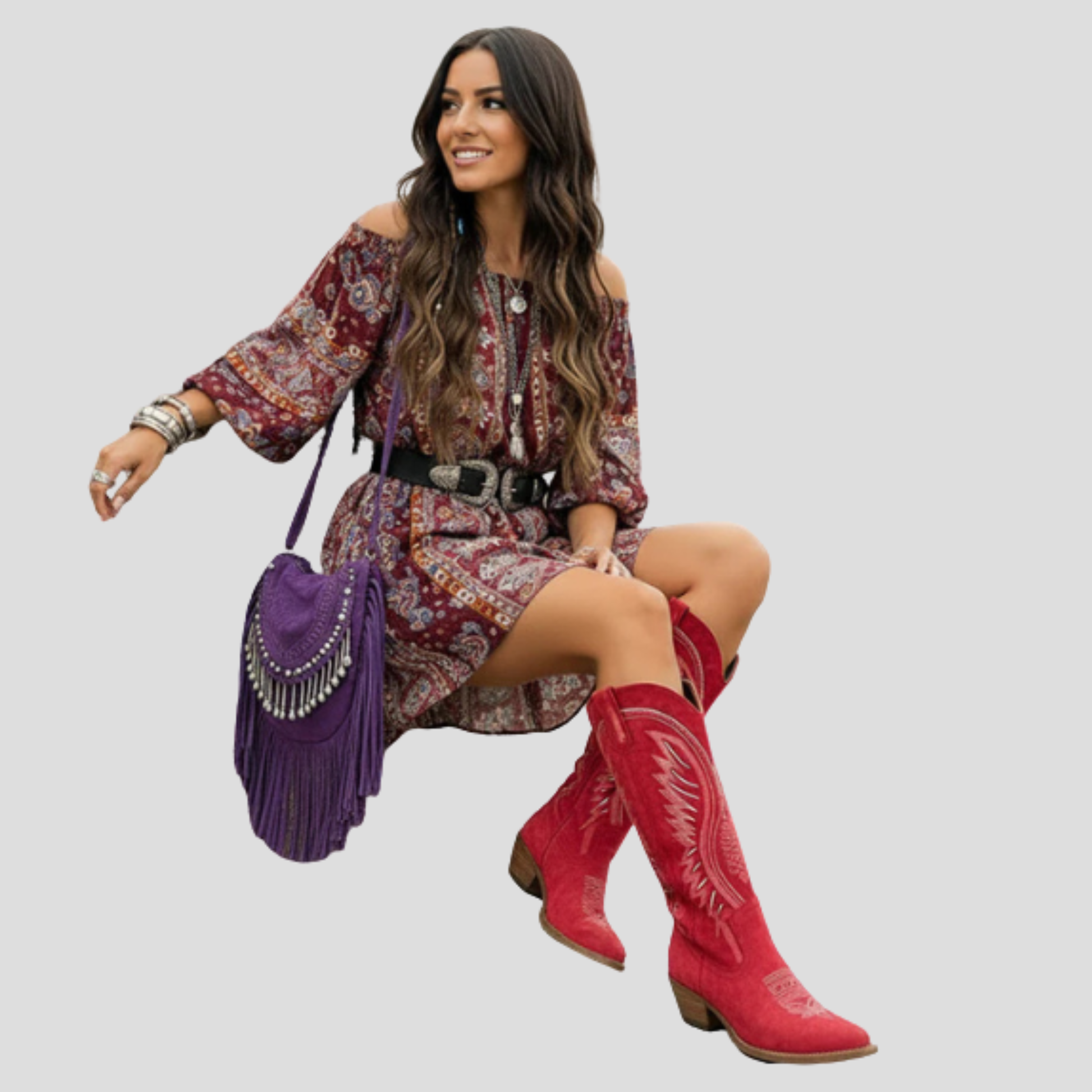 Women's Western-style embroidered pointed-toe boots with block heel