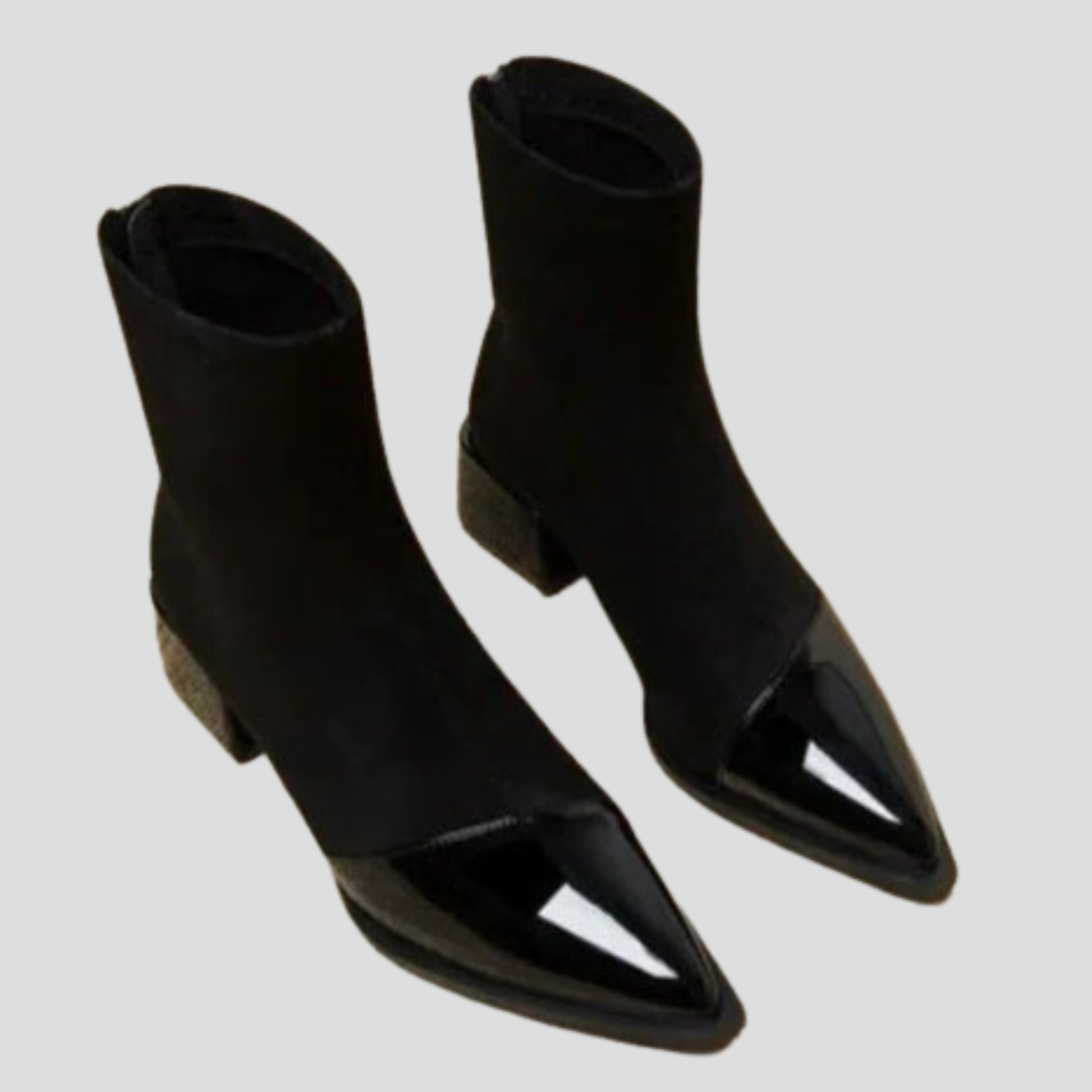 Women's ankle-height boots with contrast detail, shown in black and brown