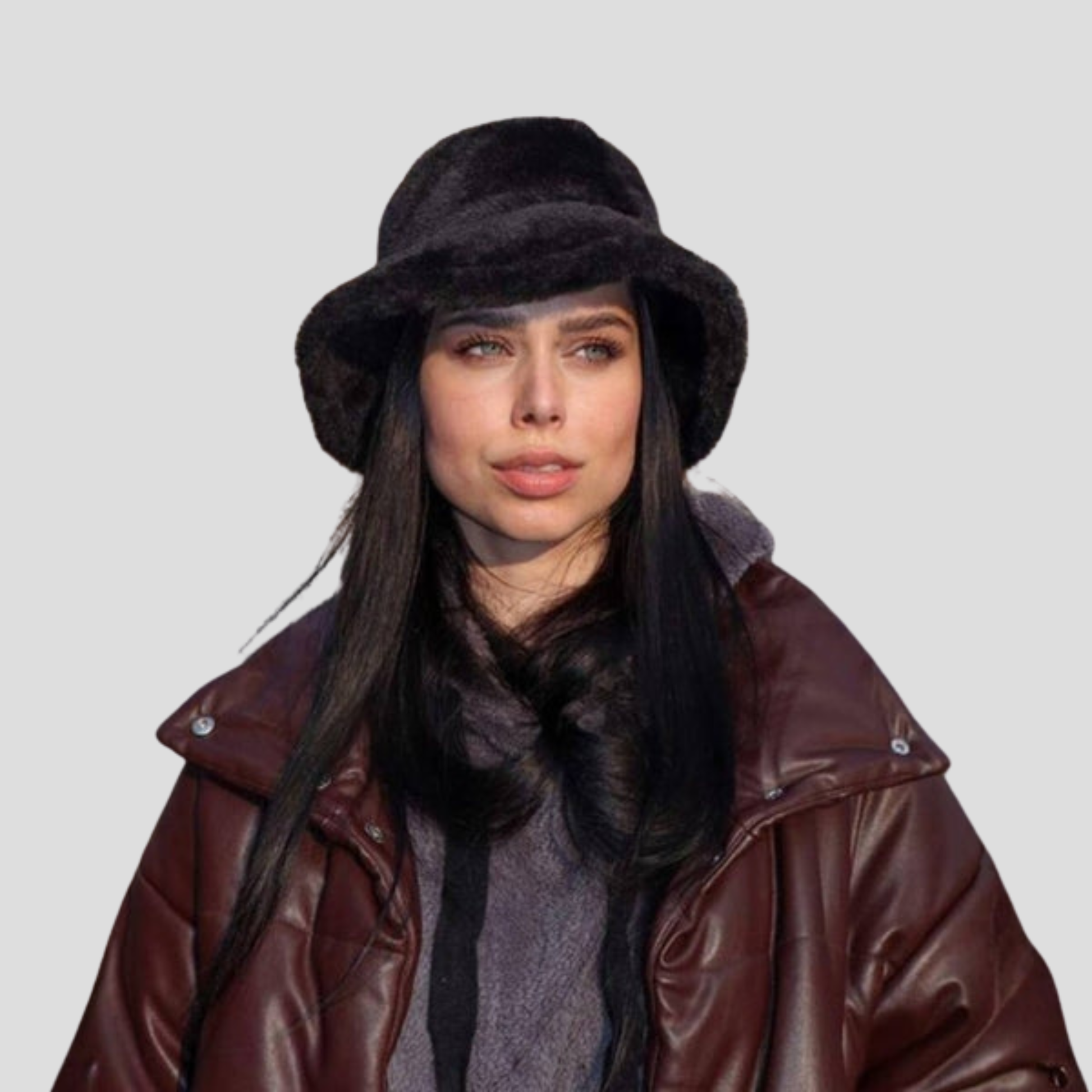 Women's bucket hat with rounded crown and contoured brim, shown in neutral colorways