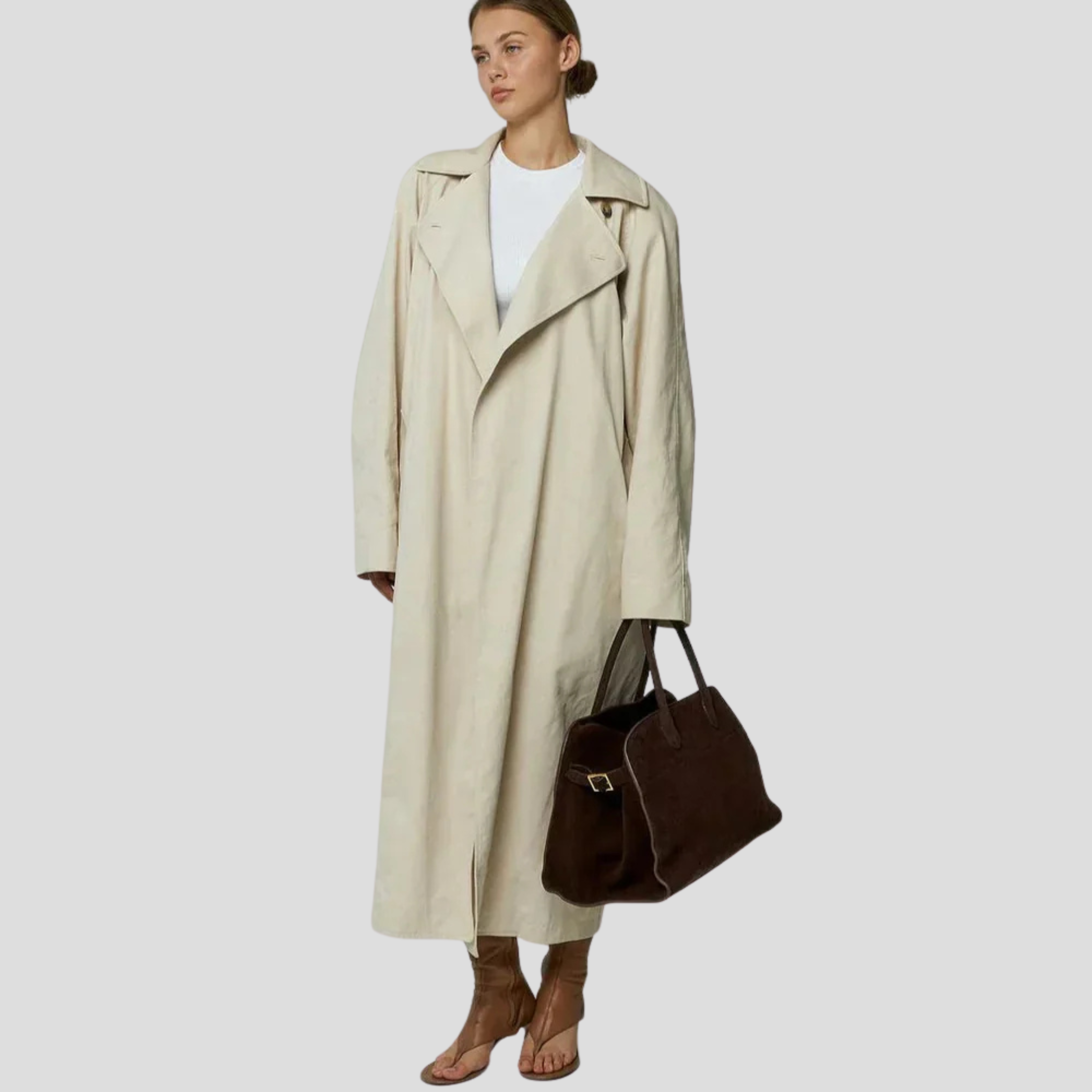 Brown structured everyday handbag with front buckle accent
