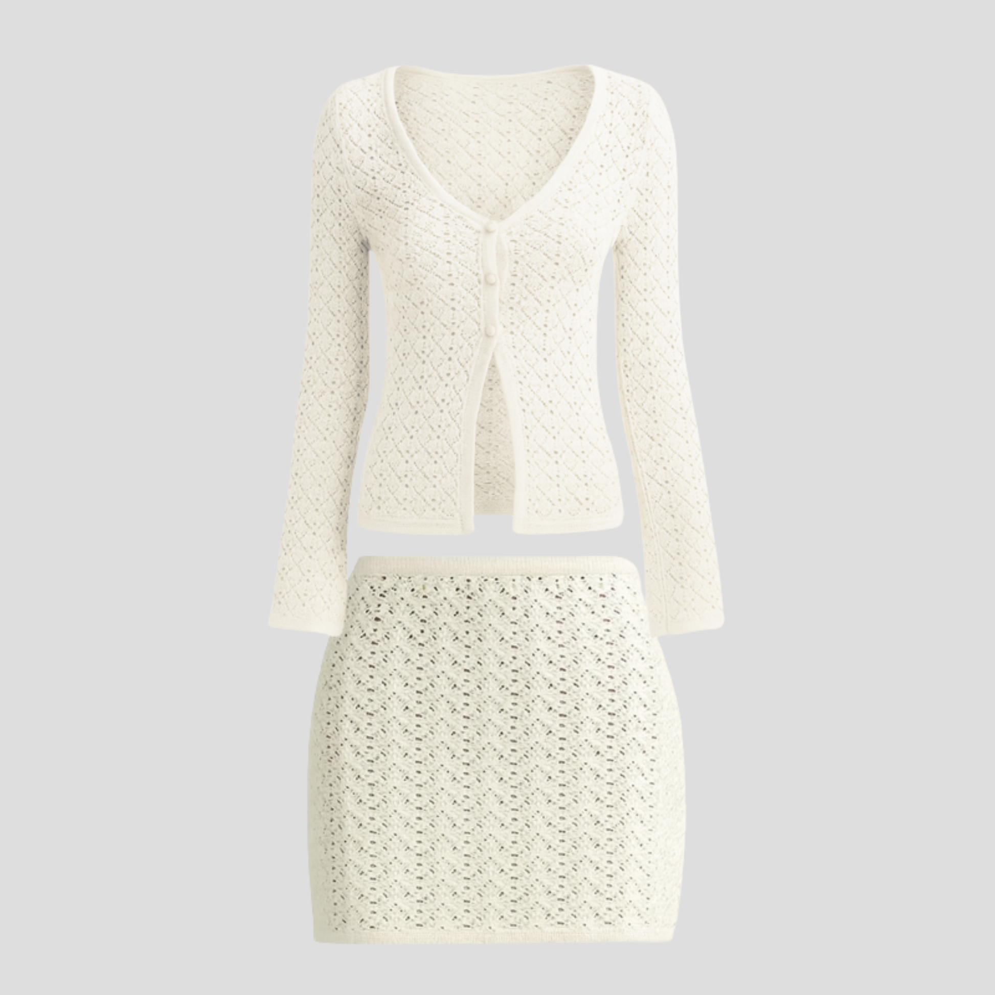 Amalfi V-neck knit top and coordinated front-split skirt set in green and white