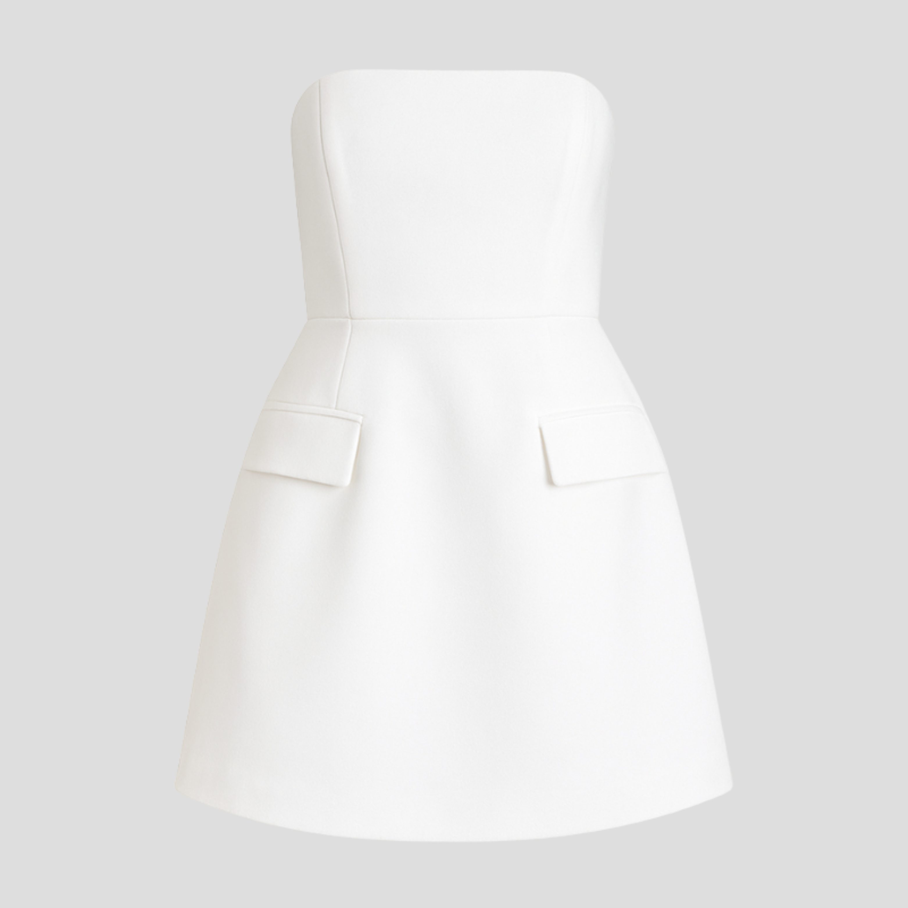 Strapless mini dress with structured bodice and flared skirt in black and white