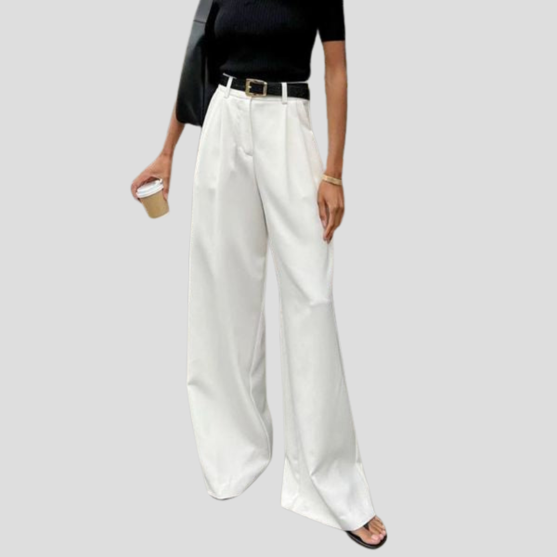 Women's high-waist wide-leg trousers shown in black and white
