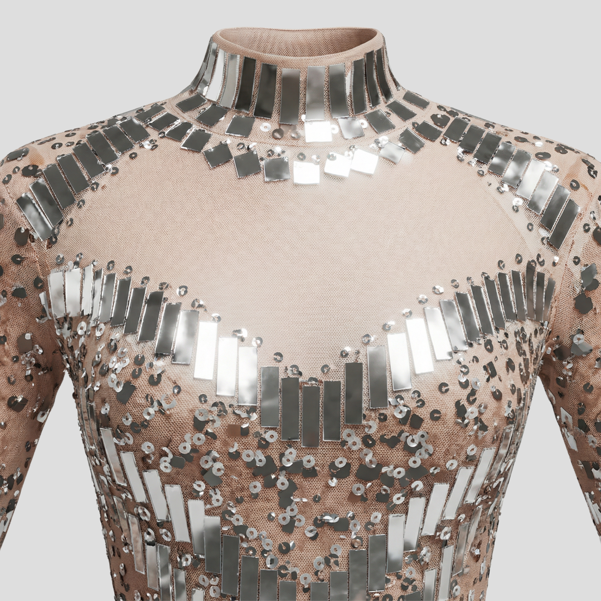 Women's long sleeve fitted sequin evening dress in gold and black