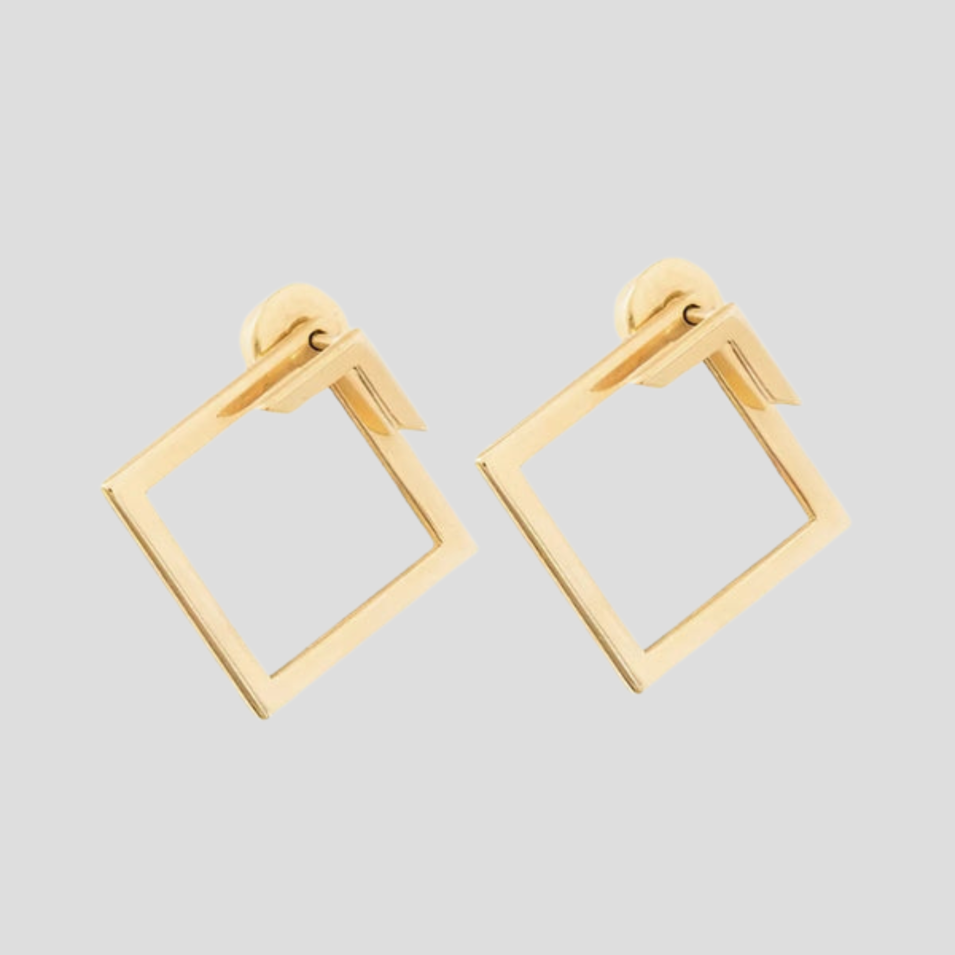 Gold-tone drop earrings with chevron stud and open square drop design