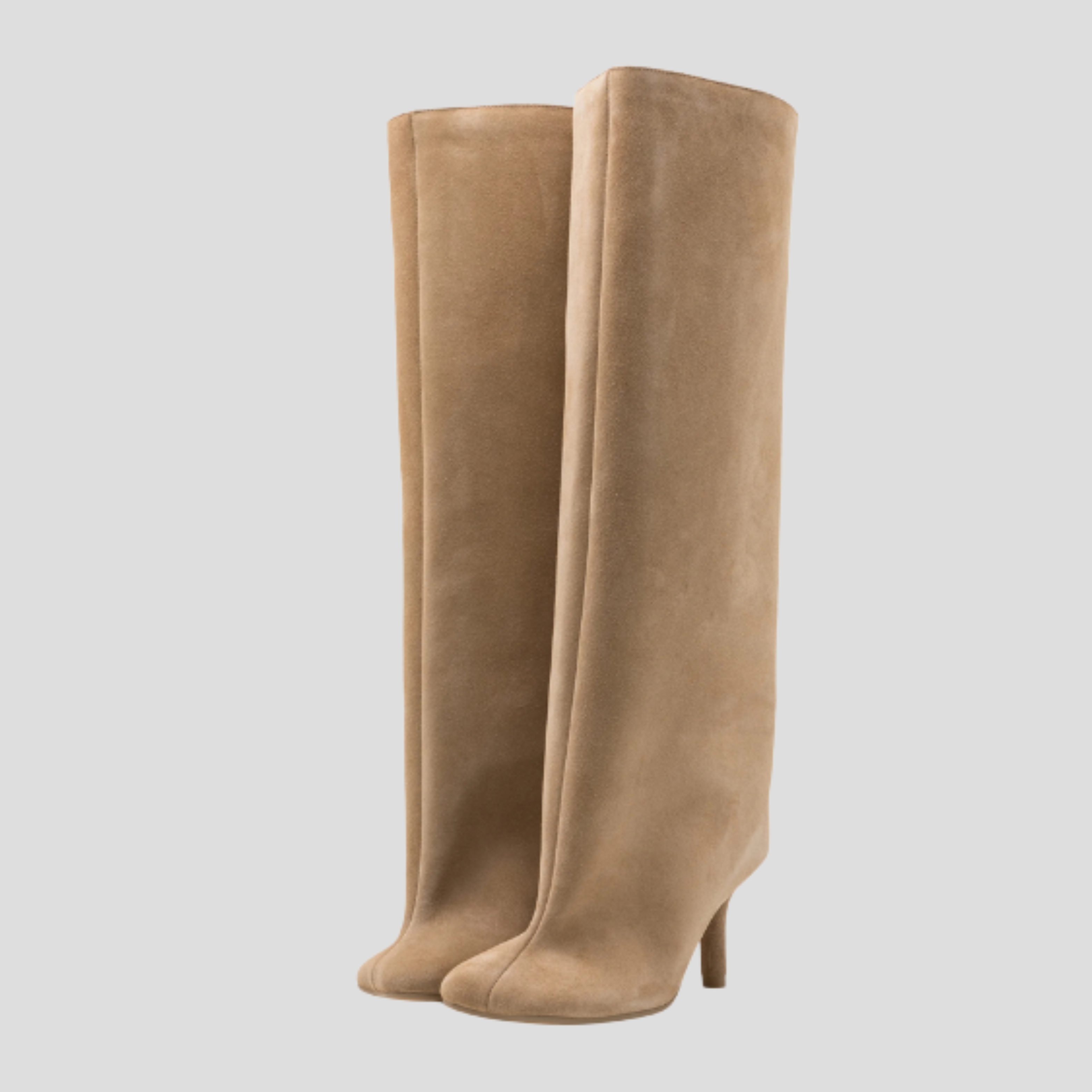 Women's knee-high slim heel boots in beige and olive green