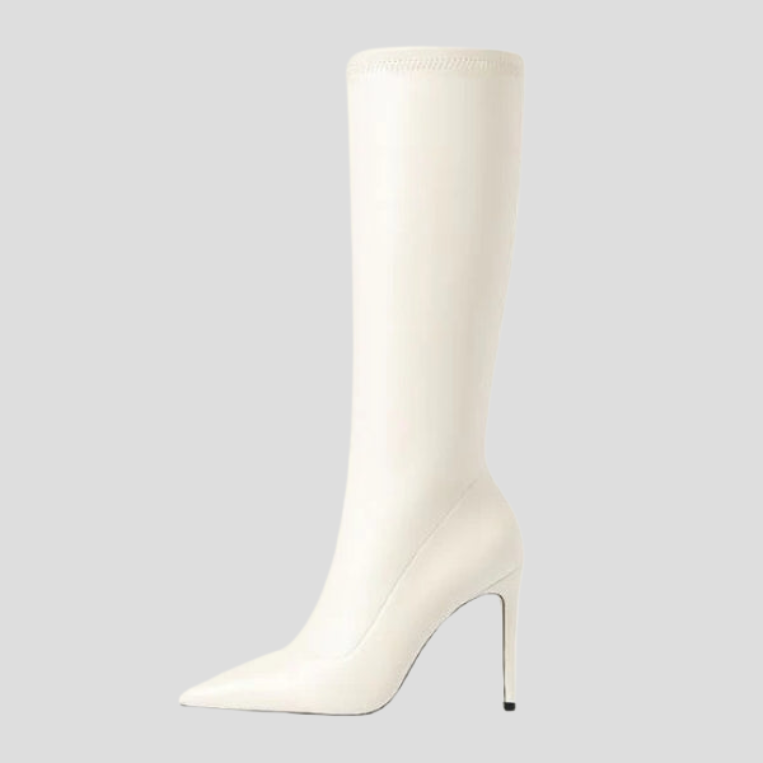 Women's knee-high pointed-toe boots with slim heel and side zip in black and white