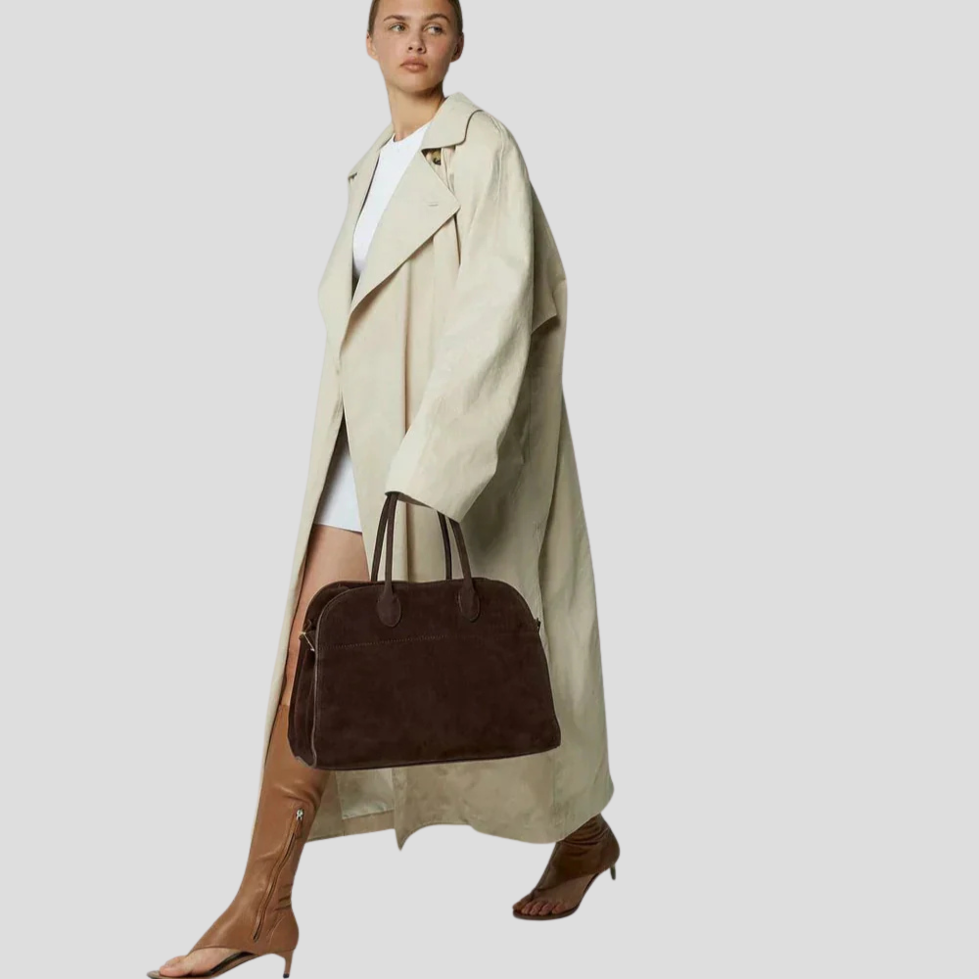 Brown structured tote bag with buckle detail for everyday wear