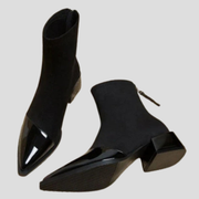 Women's ankle-height boots with contrast detail, shown in black and brown