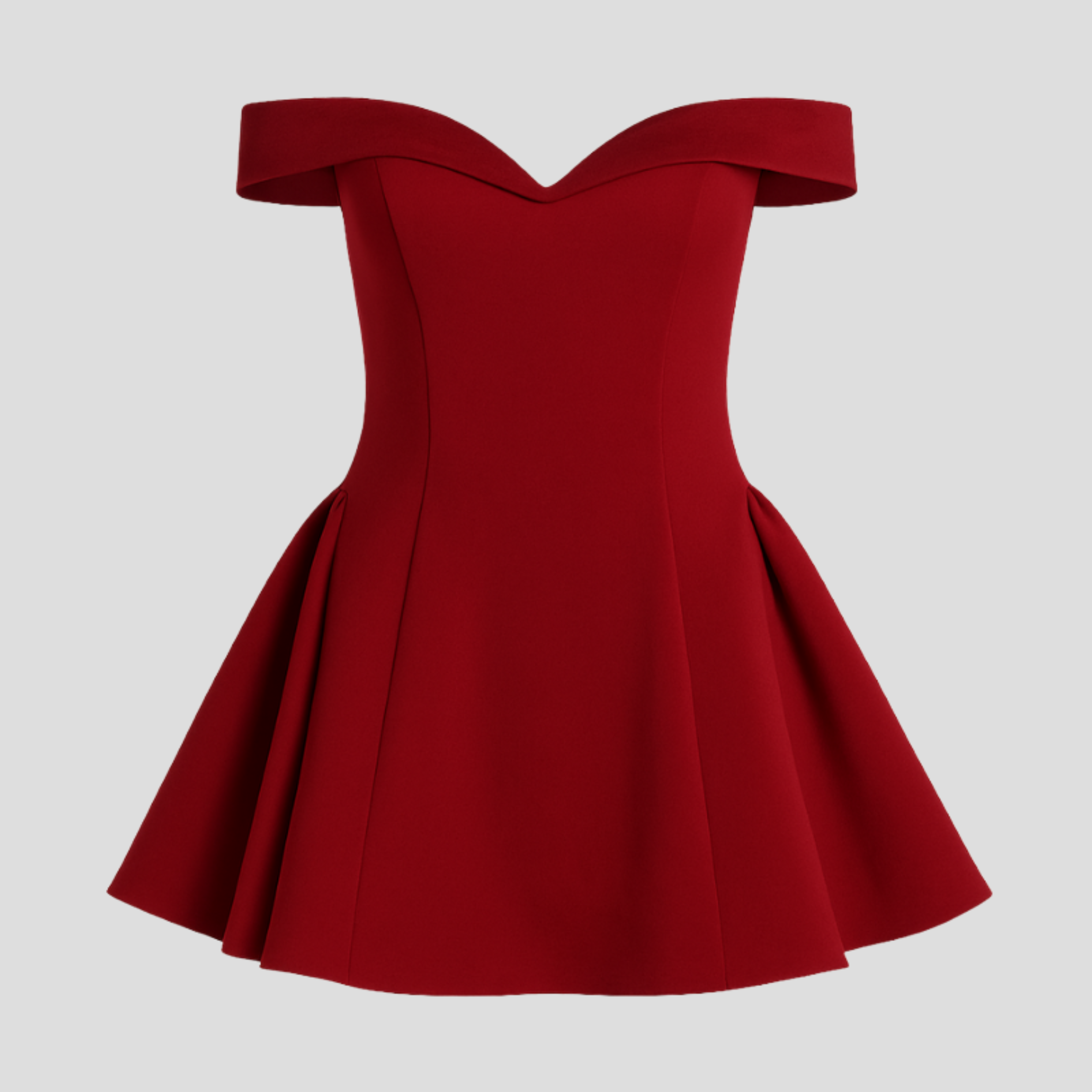 Off-shoulder mini dress with sweetheart neckline and flared hem in black and red