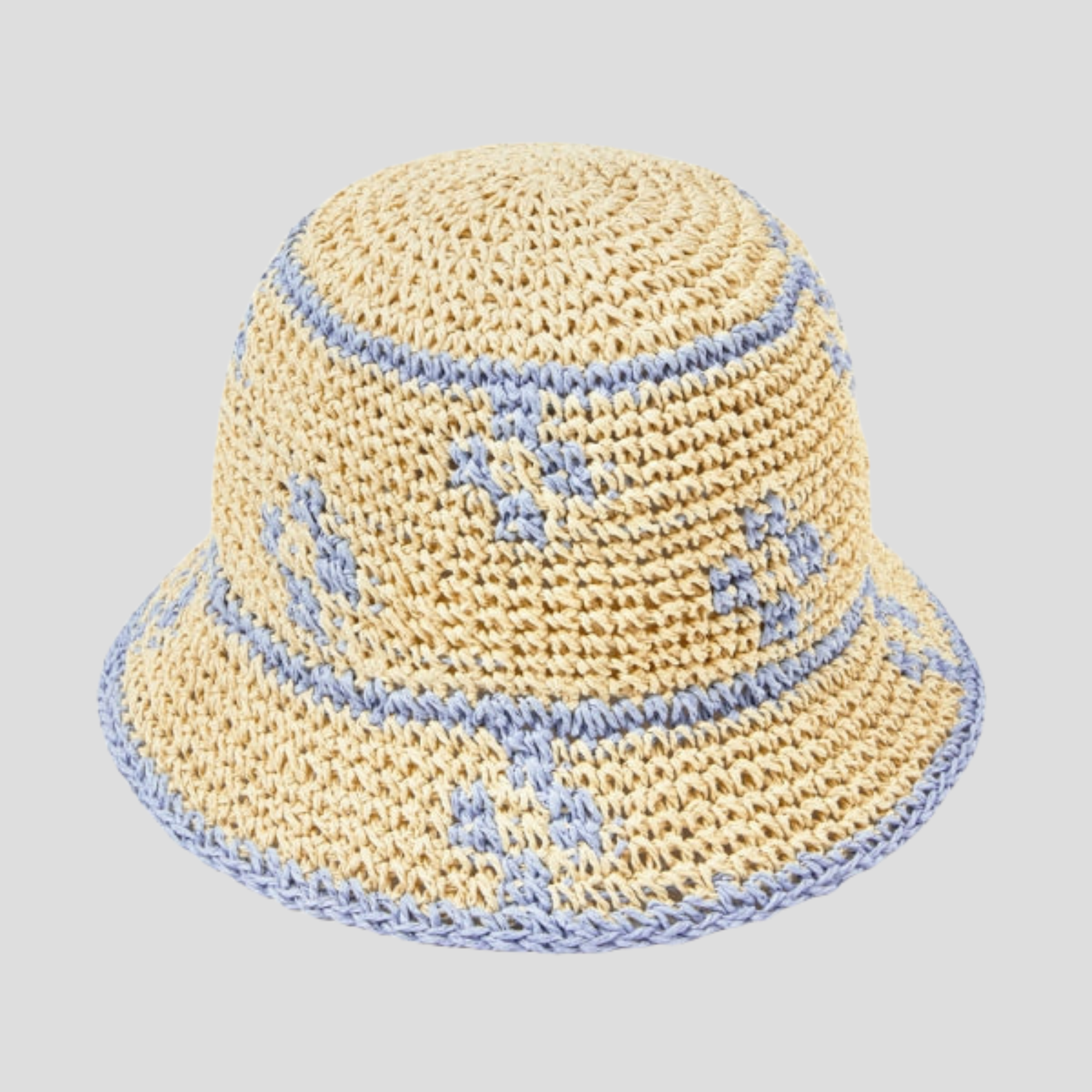 Beige two-tone woven bucket hat with a structured brim for women
