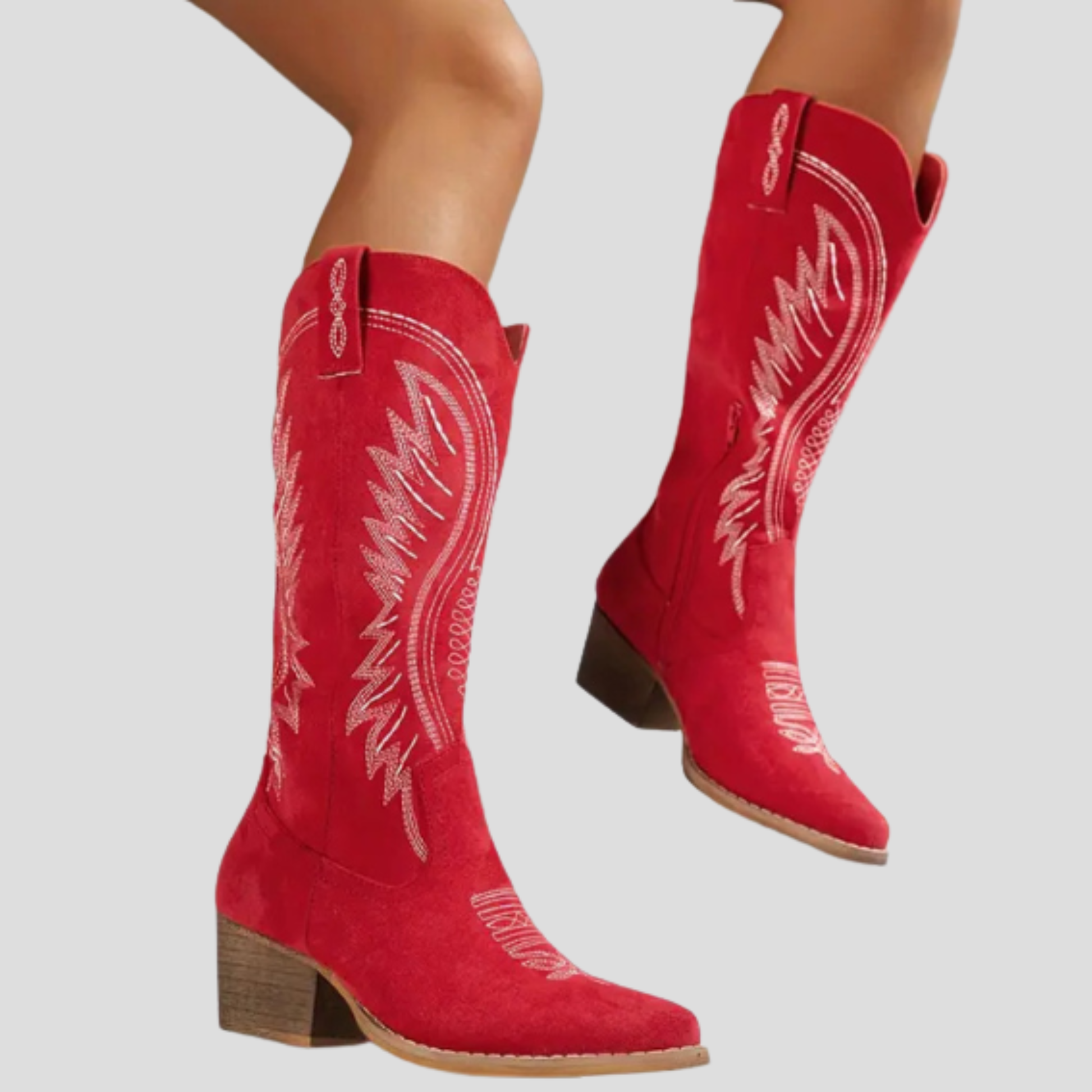 Women's Western-style embroidered pointed-toe boots with block heel