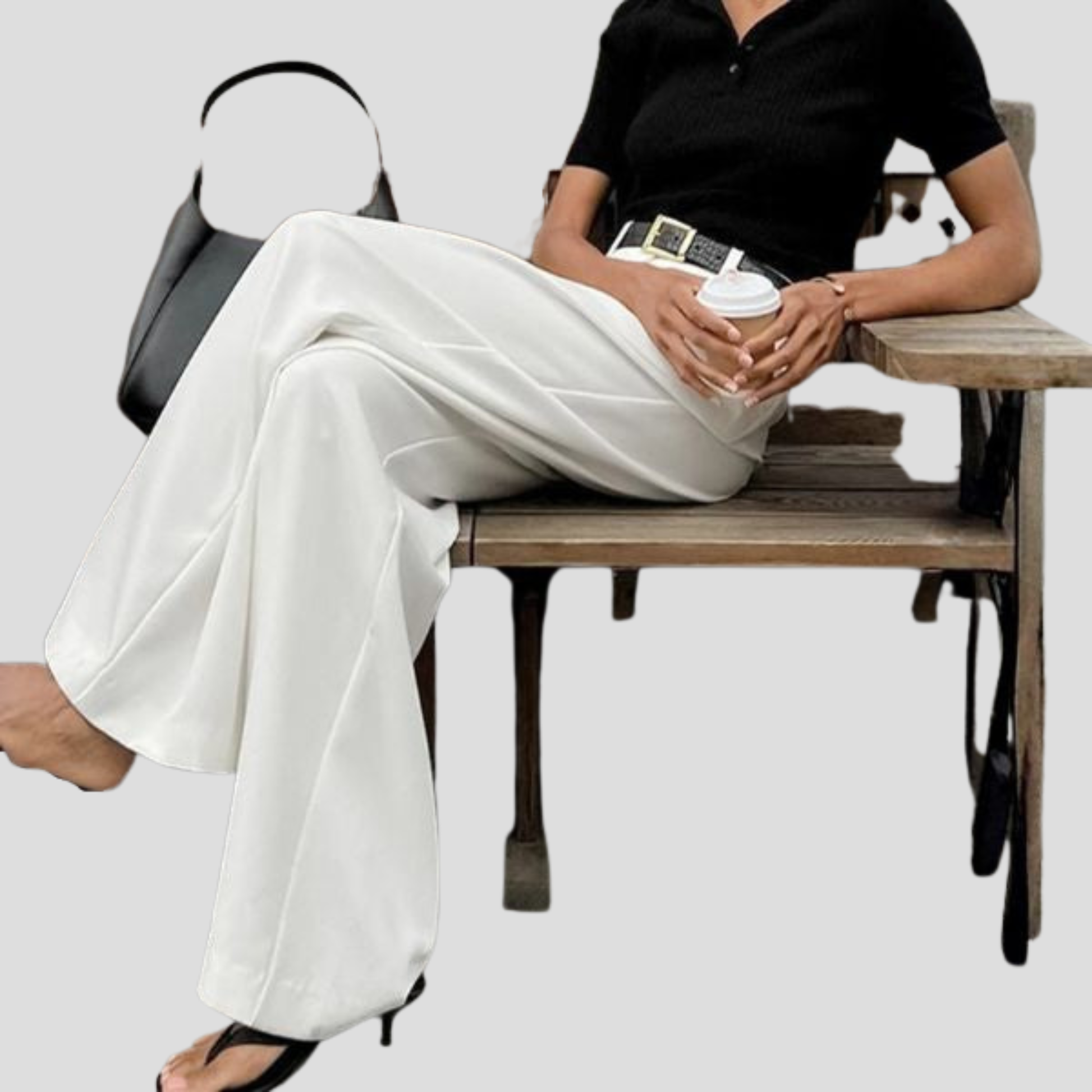 Women's high-waist wide-leg trousers shown in black and white
