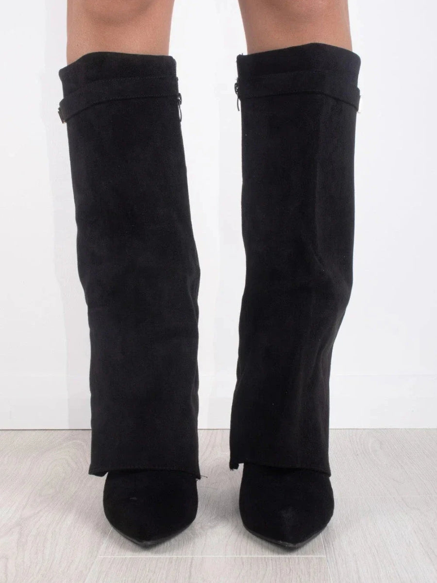 Elegant women's suede and leather boots with subtle golden accents