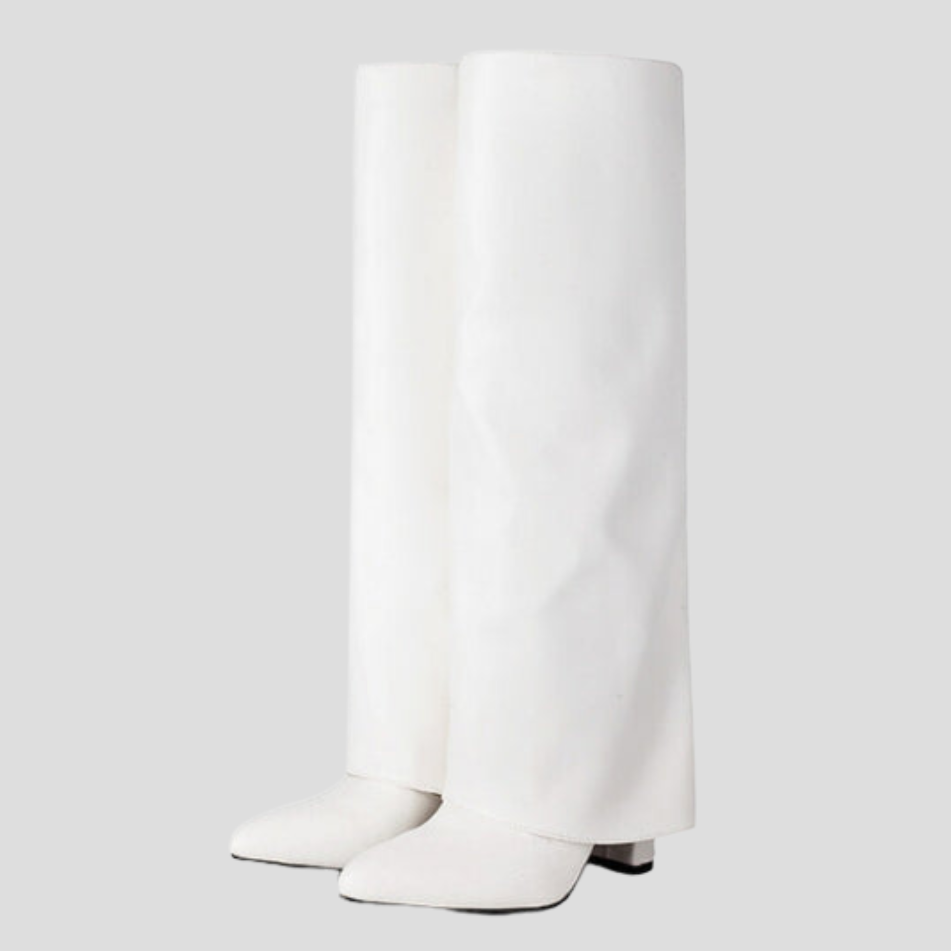 Sculpted knee-high boots with square heel, shown in black, pink and white