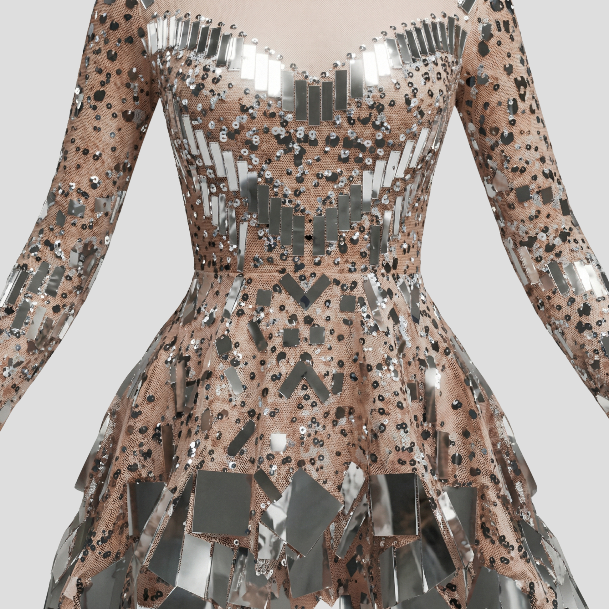 Women's long sleeve fitted sequin evening dress in gold and black