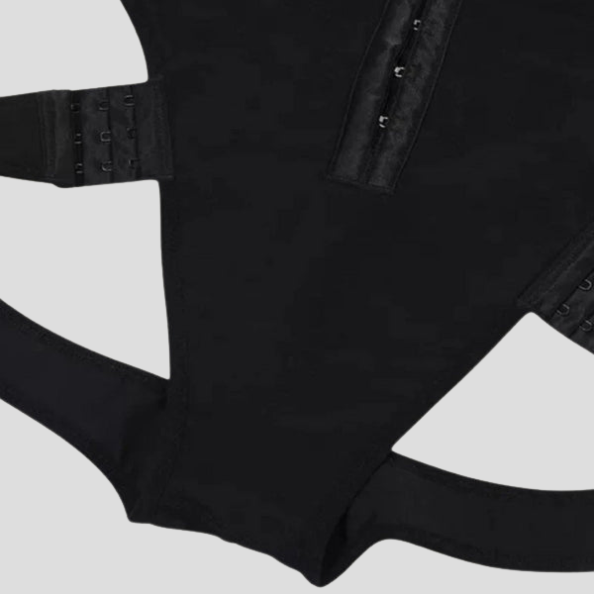 High-waist women's shaping brief with hook-front closure in black and beige