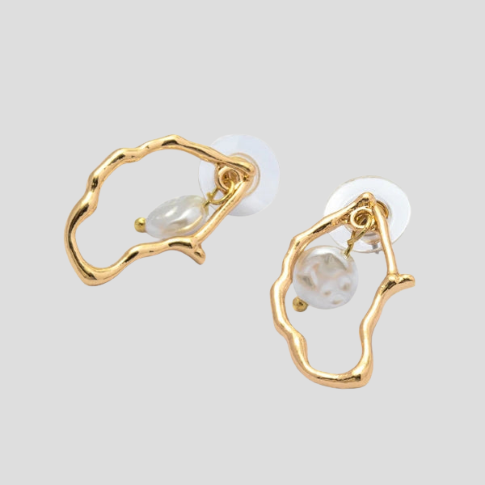 Gold-tone women's hoop earrings with organic open frame and bead charm detail