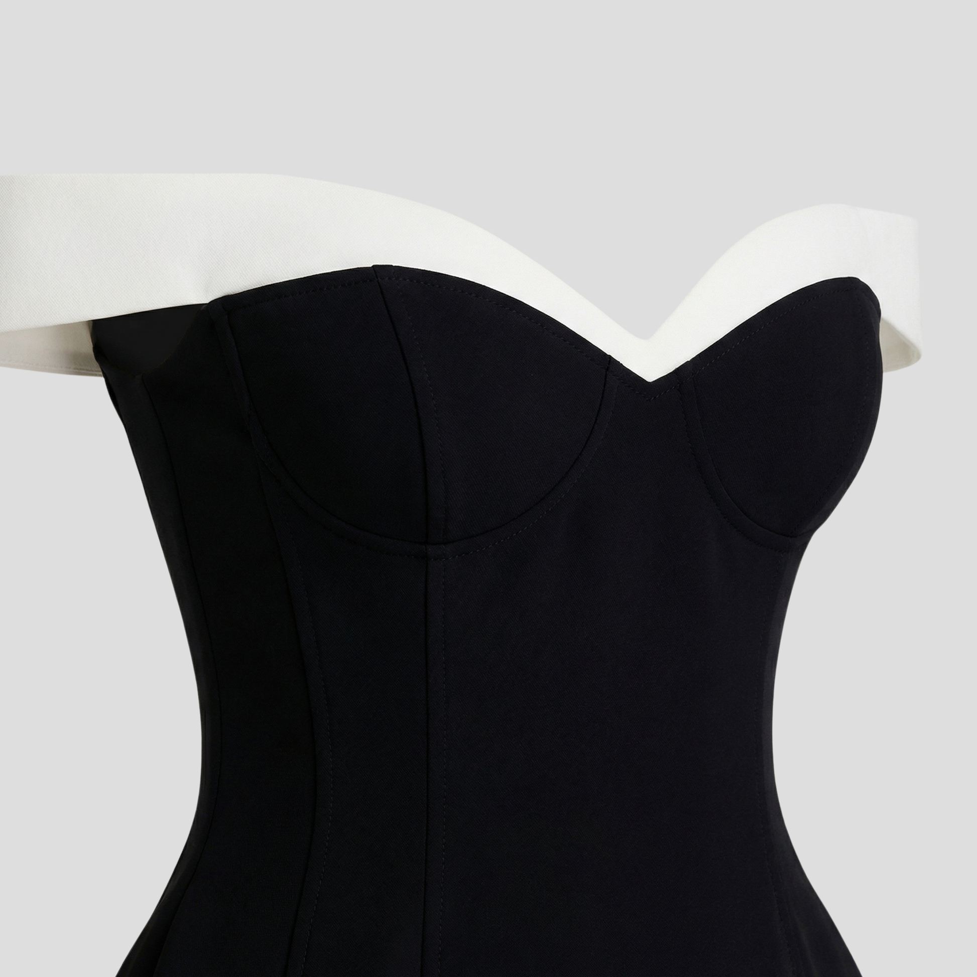 Off-shoulder mini dress with sweetheart neckline and flared hem in black and red